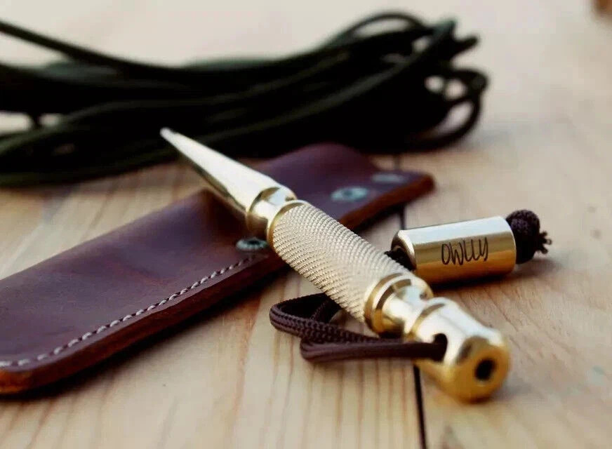Marlin Spike Knurled Handle, Brass Collectible and Knot Tool for Hiking and Camp