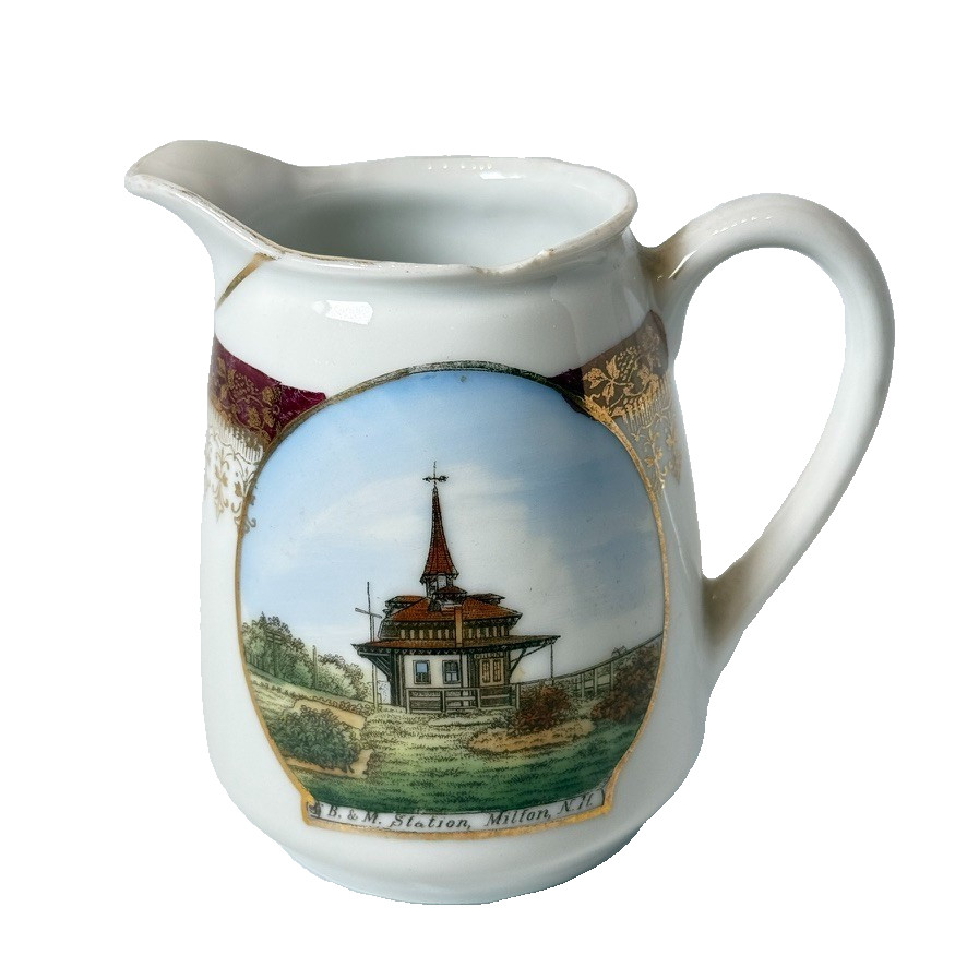 B&M STATION RAILROAD MILTON NH NEW HAMPSHIRE Souvenir CHINA TRINKET CREAMER