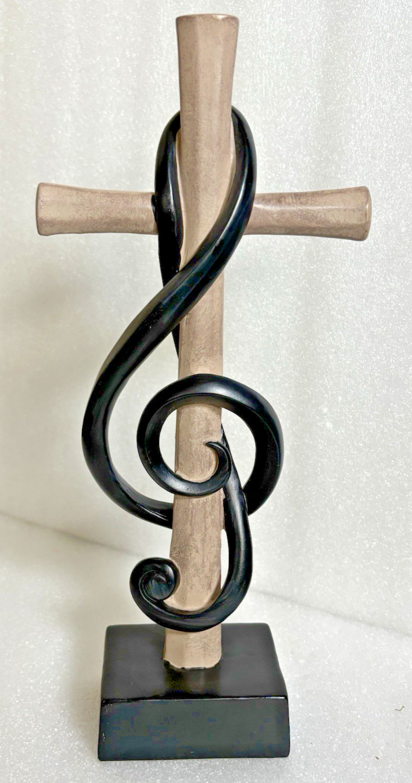 Dicksons Cross w/Intertwined Treble Clef 5 x 11.5 Resin Stone Tabletop Figure
