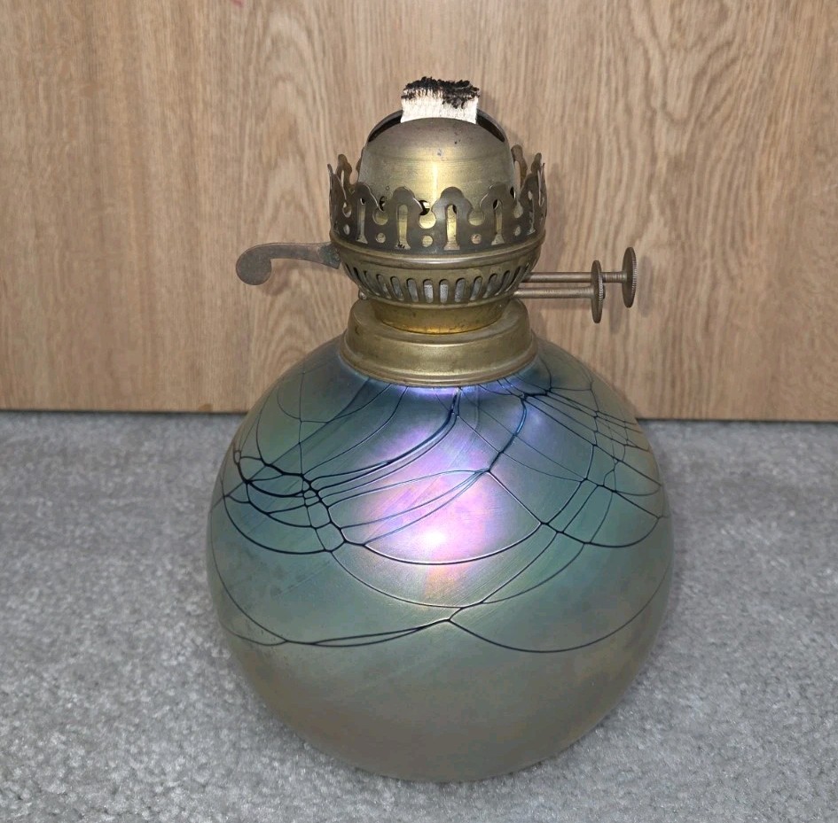 VINTAGE STEVEN MASLACH SIGNED TALL OIL DOUBLE MANTLE LAMP nice