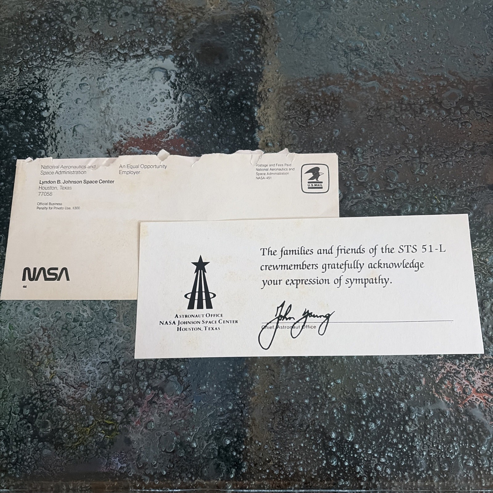 NASA Astronaut John Young Signed Challenger Disaster Sympathy Card Plus NASA Astronaut John Young Signed Challenger Disaster Sympathy Card Plus