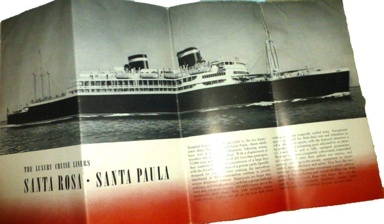 PAMPHLET SHIP  GRACE LINE SS SANTA PAULA SS SANTA ROSA DECK PLANS ROUTE MAP 1948