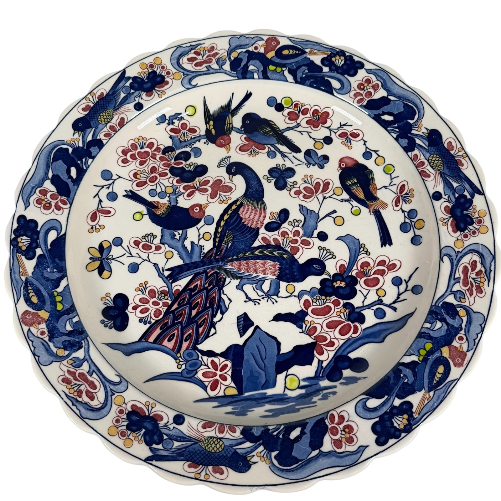 Vintage Japanese Chinoiserie Asian Peacock Bird Wall Decor Serving Platter 16