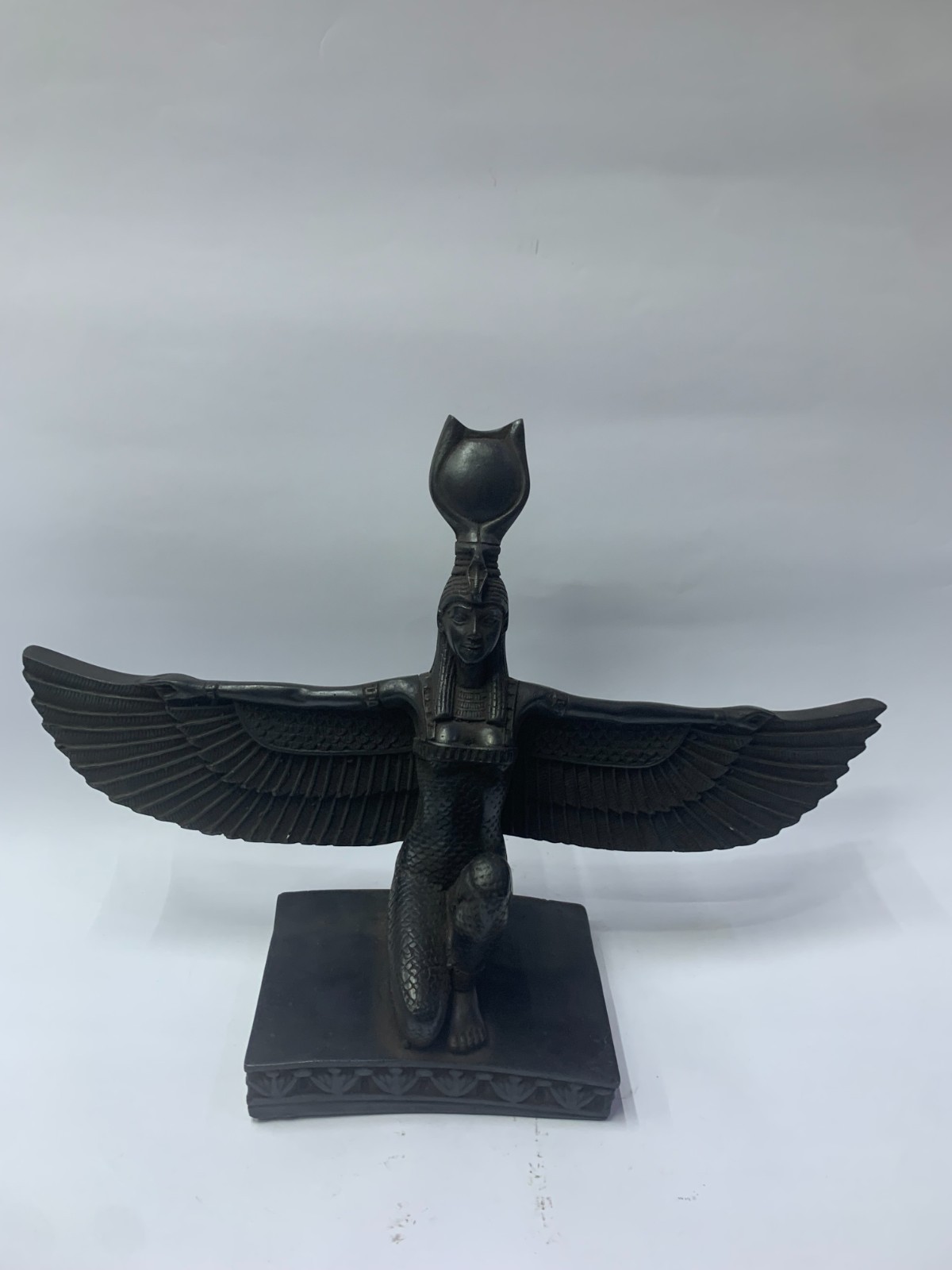 HANDMADE ANCIENT EGYPTIAN WINGED Isis Statue Black Stone Goddess Replica New