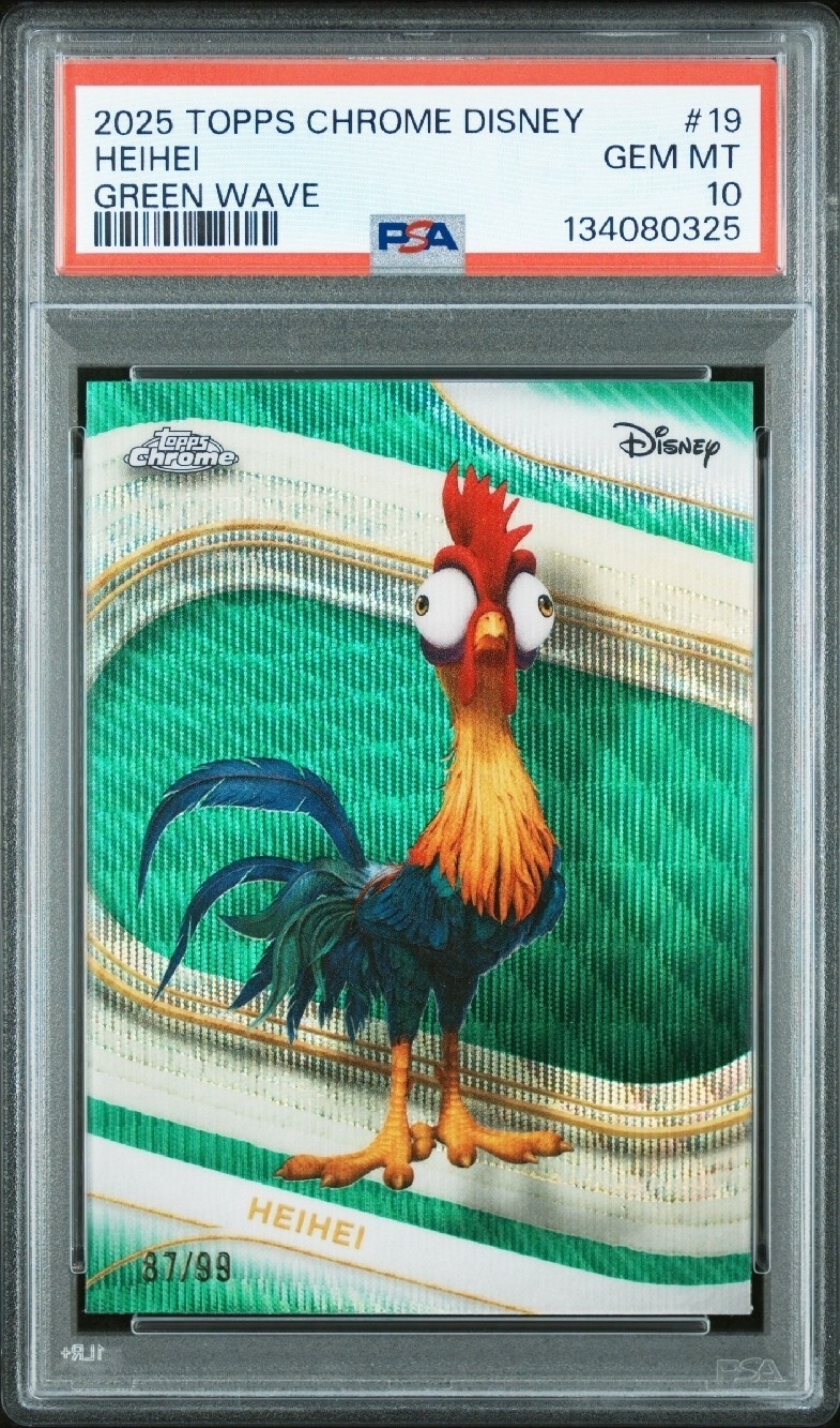 2025-2026 Topps Chrome Disney HeiHei Green Wave Refractor /99 #19 POP 4 PSA 10