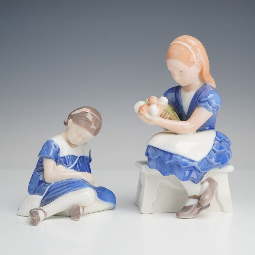 2pc Bing and Grondahl Porcelain Figurines, Girl with Doll & Ida\'s Flowers