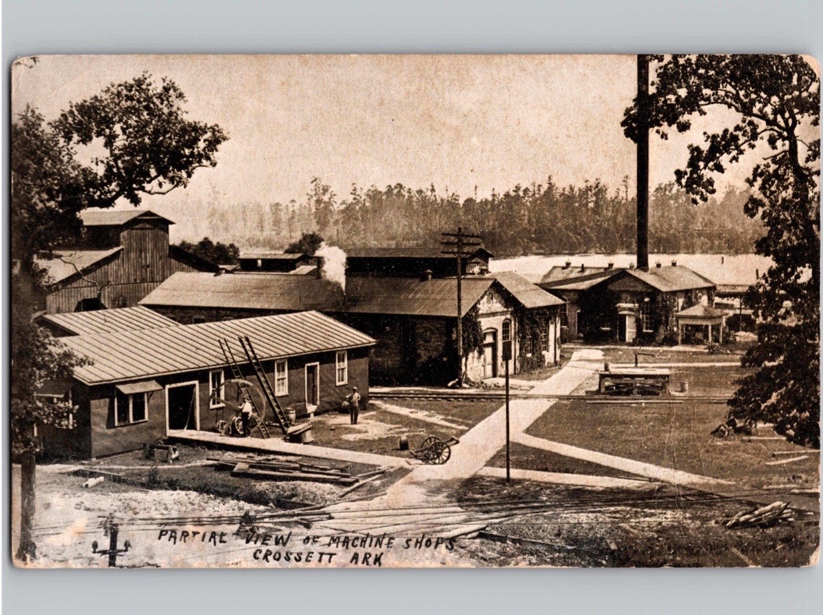 c1909 Partial View Of Machine Shops Crossett Arkansas AR Postcar