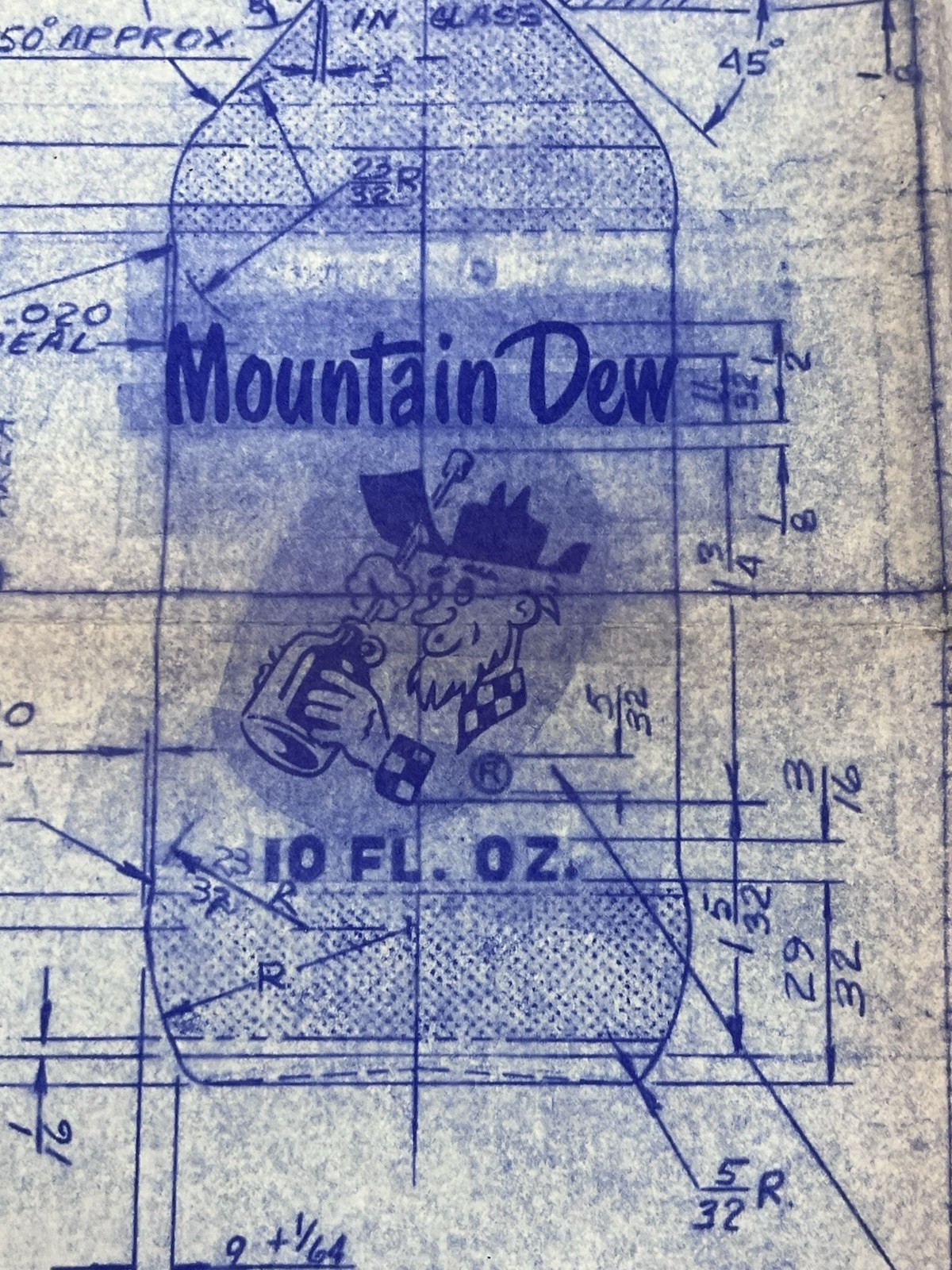 1970 Mountain Dew 10oz Vintage Factory Engineering Blueprint Copy Owens-Illinois