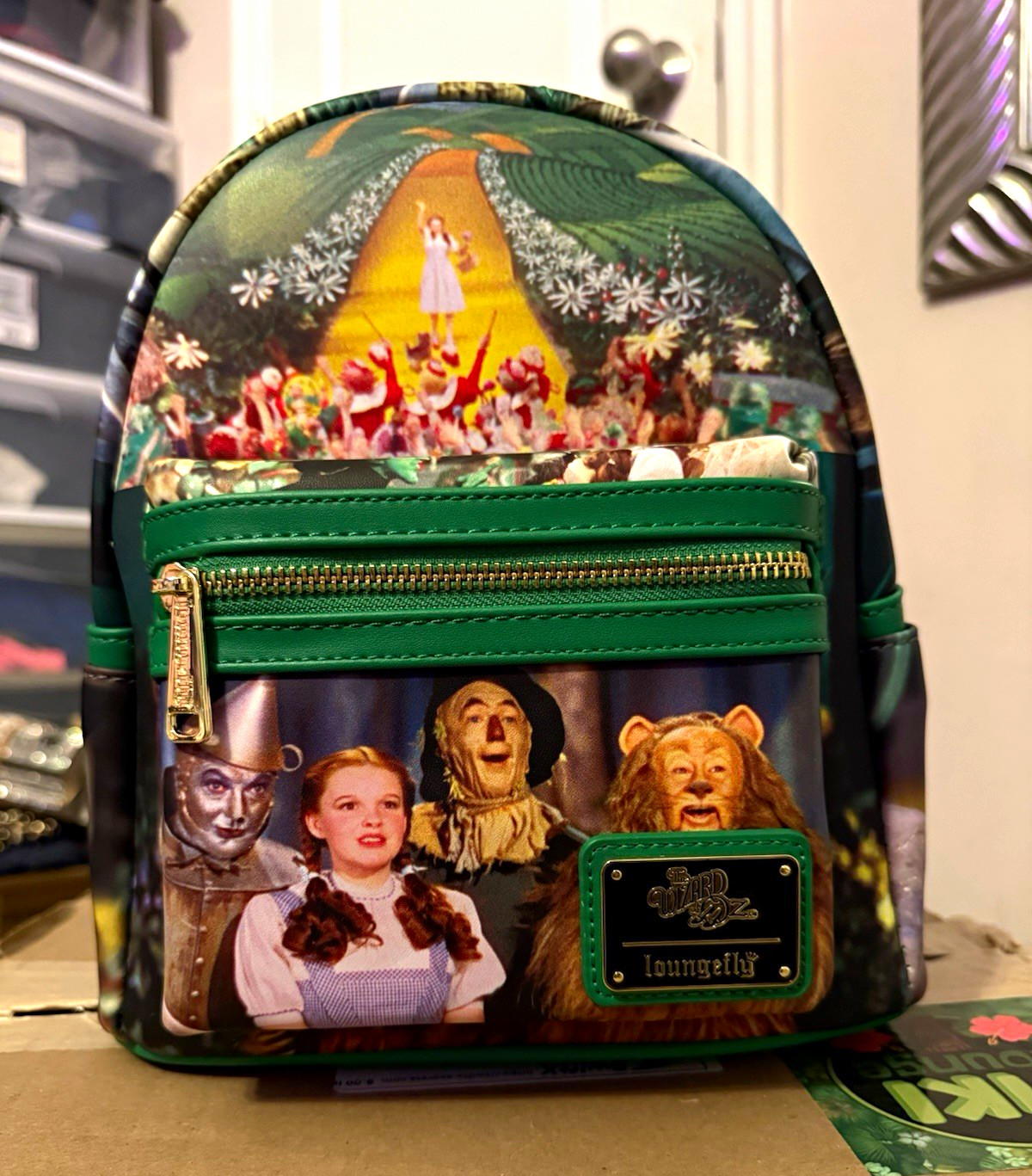 Loungefly Wizard of Oz Green Mini Backpack w/ Front Zipper Pocket