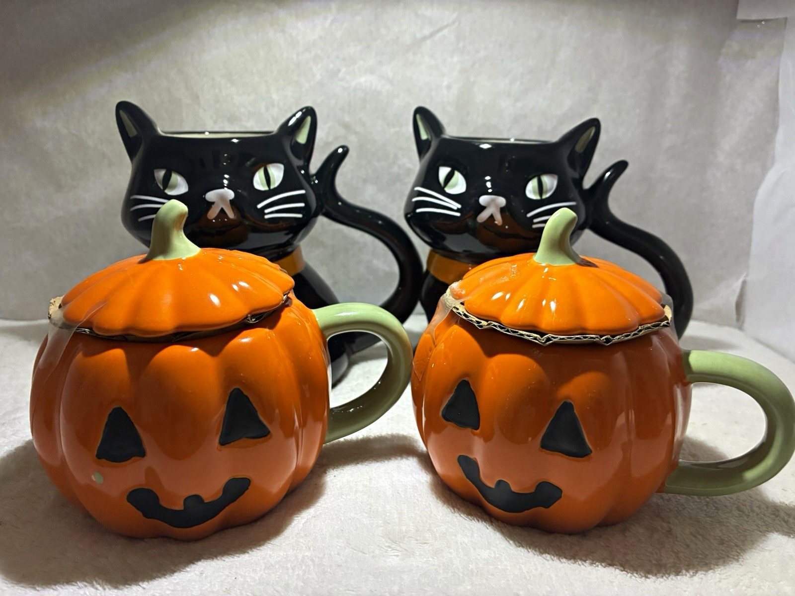 Hyde and EEK Halloween Cat & Jack-O-Lantern Stoneware Mug Set