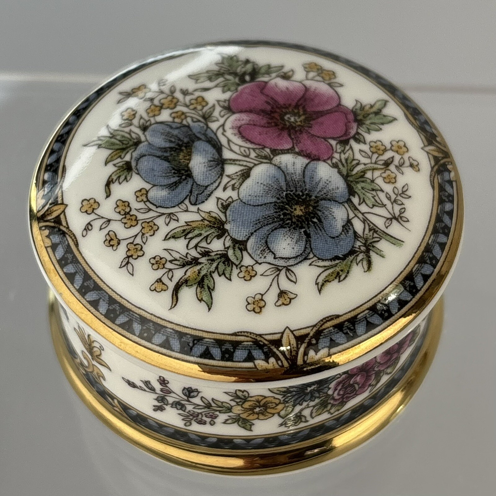 Victoriana by Falcon China Staffordshire England Flower Floral Trinket Pill Box