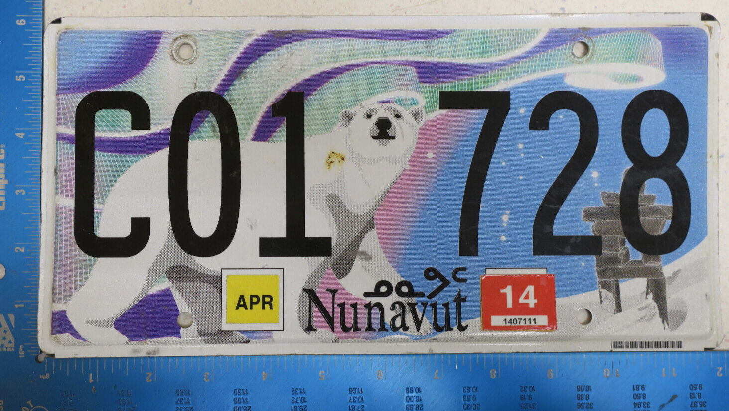 Nunavut License Plate 2014 Commercial Com Graphic Bear Tag 14 Trl C01728 1728