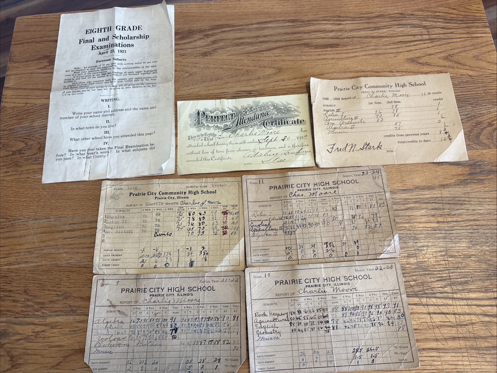 Antique Prairie City Illinois High School Report Cards & 8th Grade Final Exam