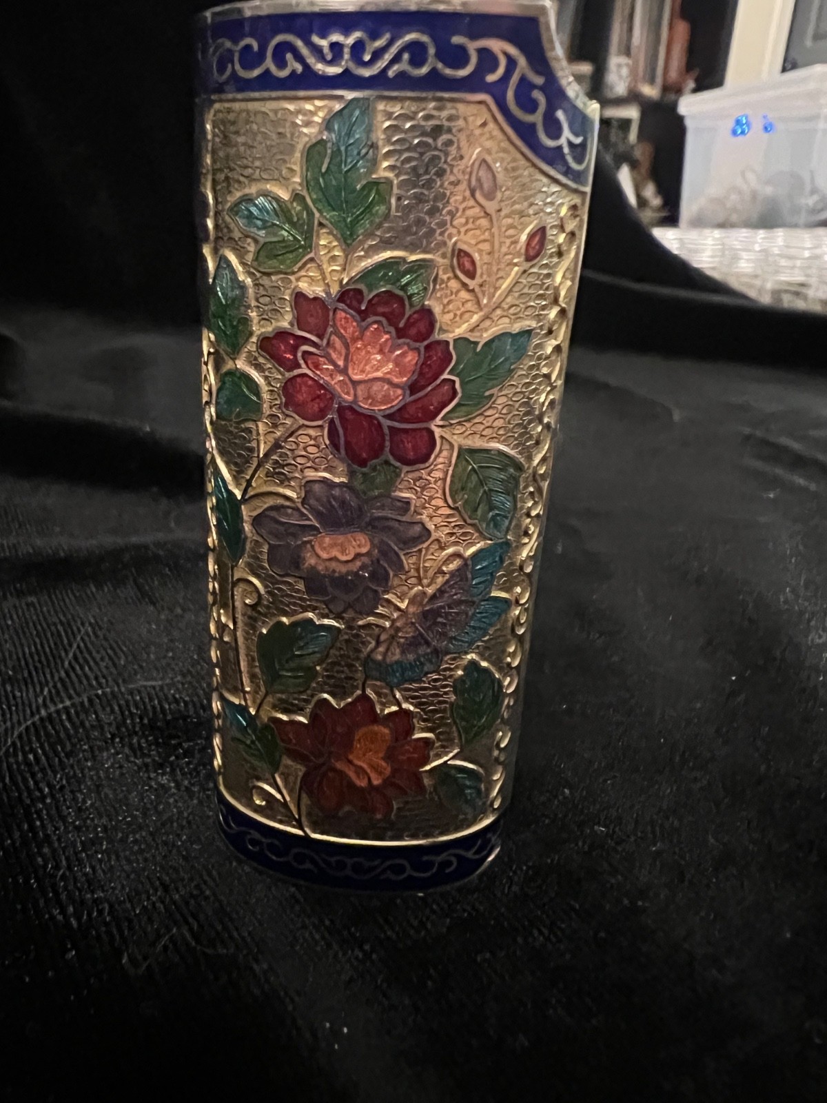 Vintage Cloisonne Bic Lighter Case Cover Enamel Butterfly Floral Gold Flawless