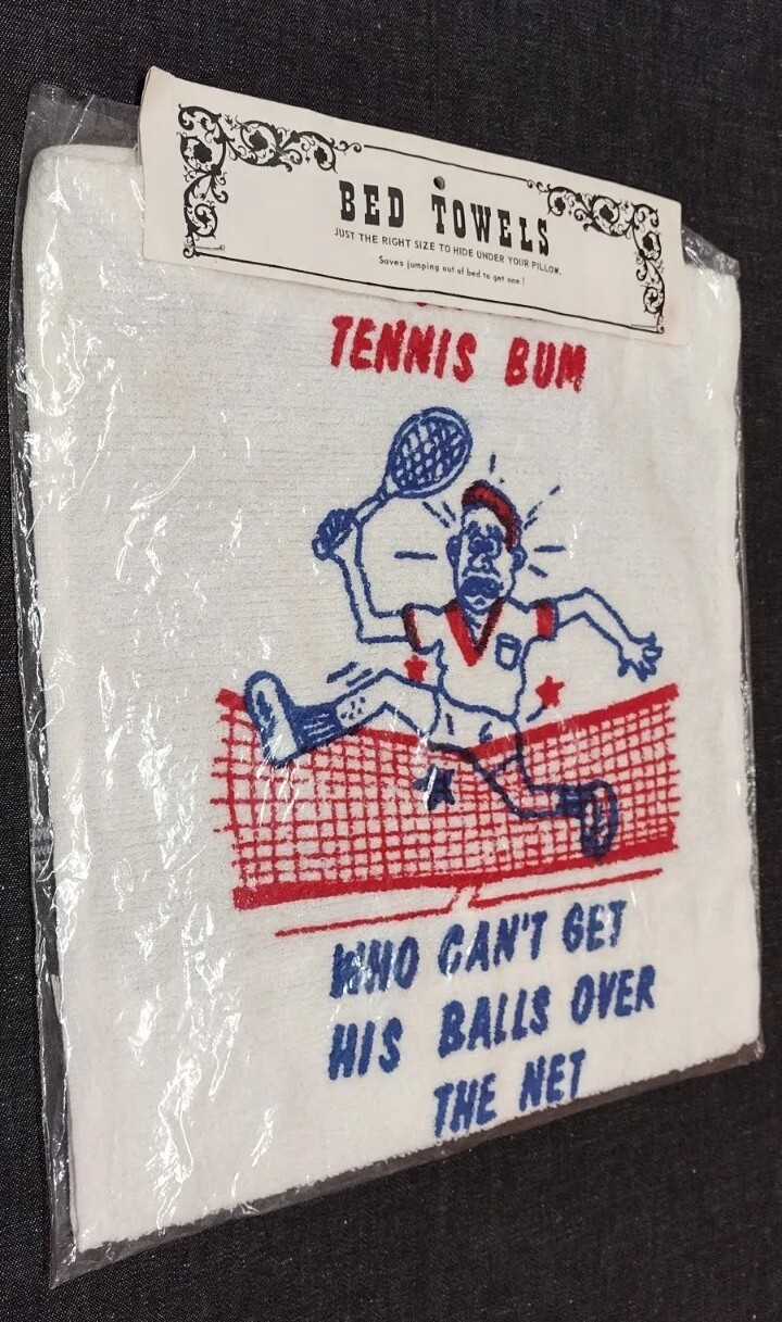BED TOWELS Vintage TENNIS BUM Funny JOKE PRANK for Tennis Player 1960s Deadstock