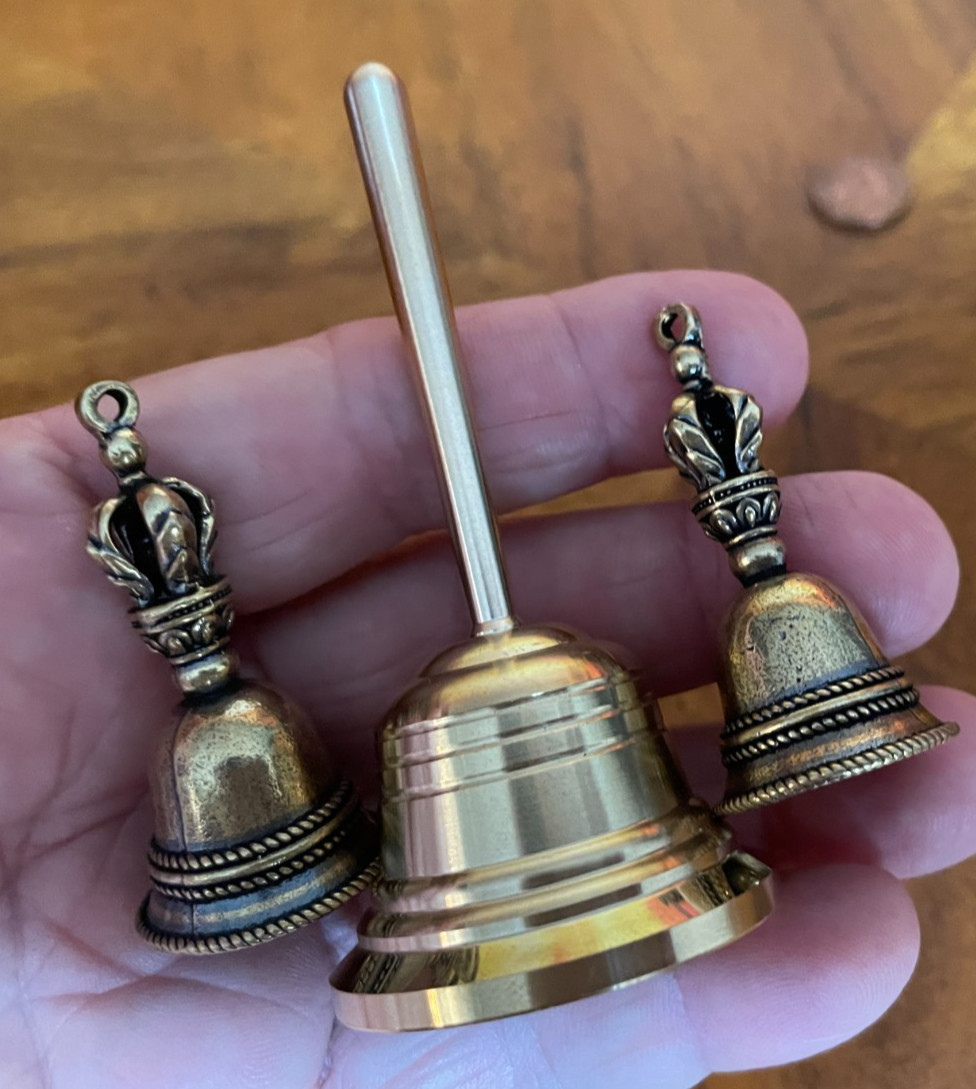 Lot of 3  Brass Bells  Etched Design NEW