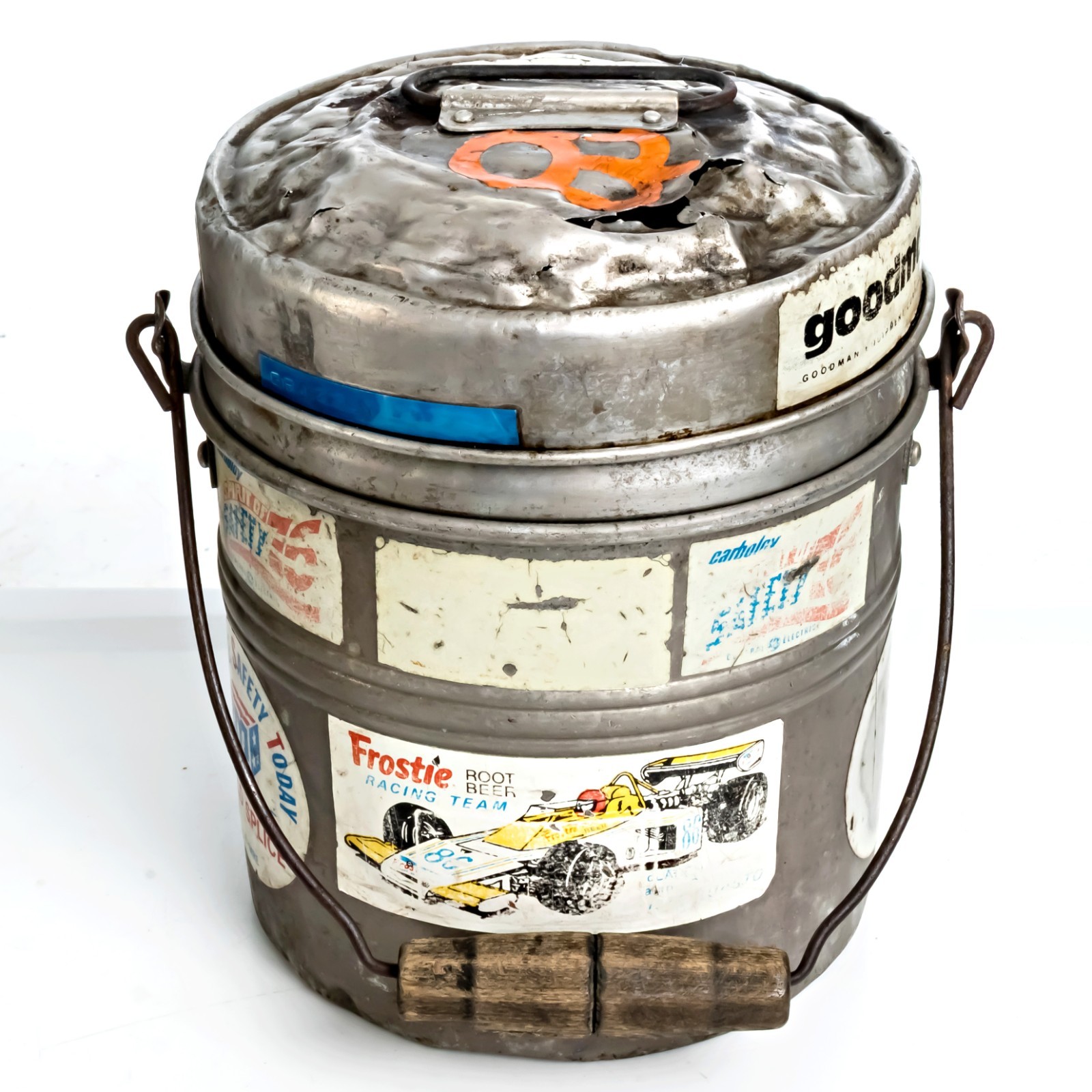 Vintage Coal Miner Pail Lunch Box - Covered in Stickers - Well Used