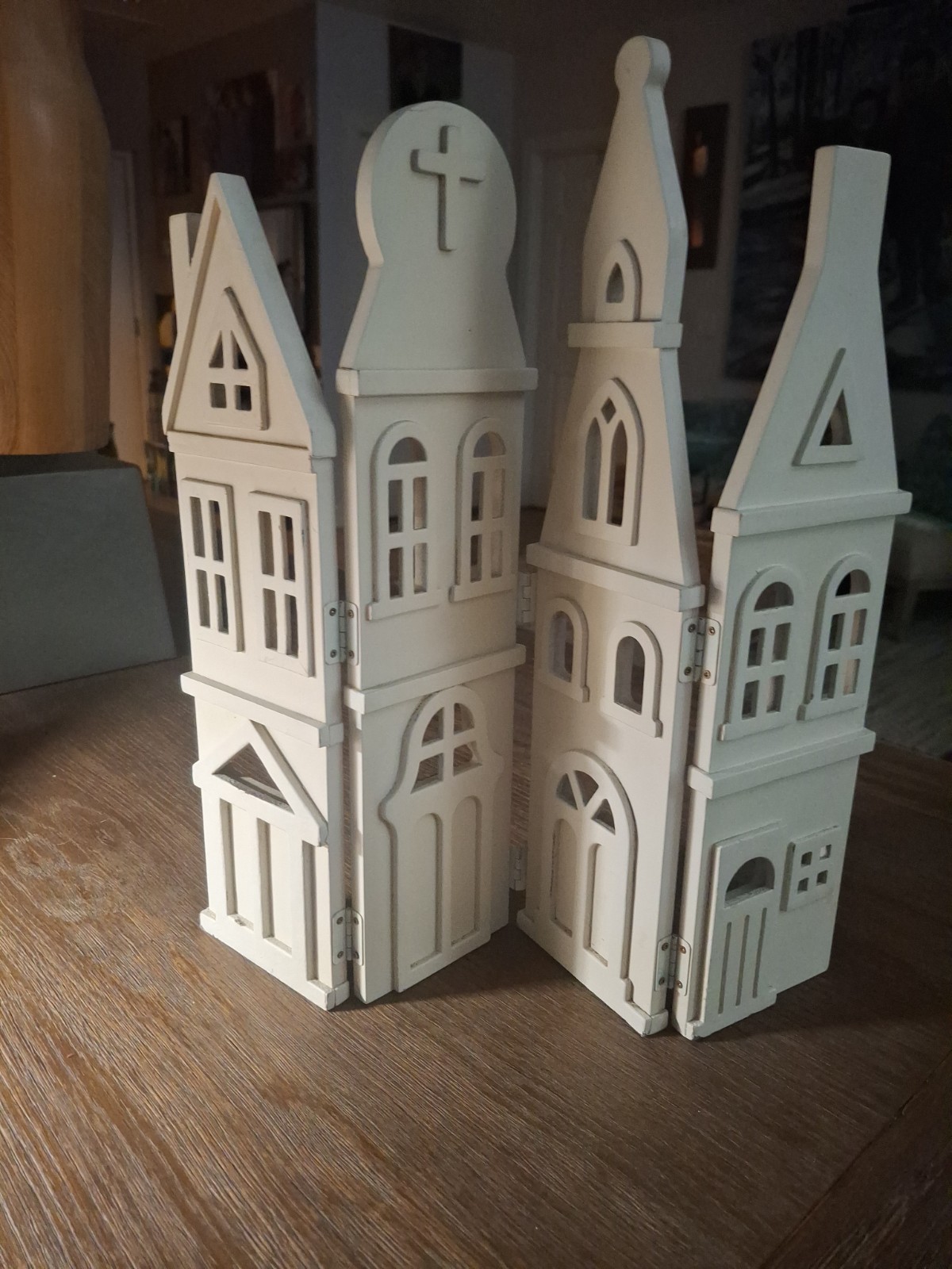 Village 3 D Foldable Scene 4 Buildings Neutral Xmas Decor Charming