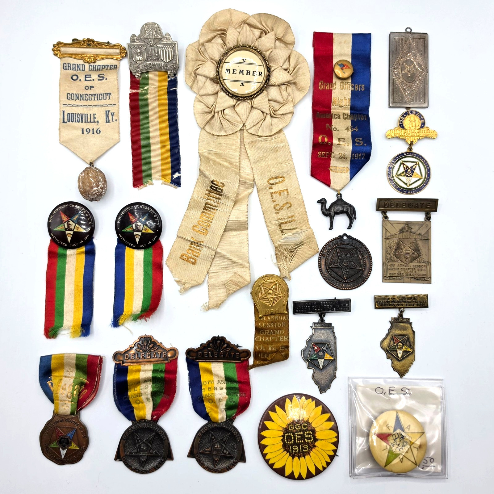 18 pc. Vintage OES Order Of The Eastern Star Pin Lot - KY , IL - 1910 - 1931