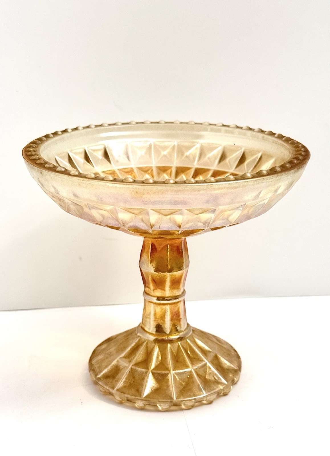 Vintage Amberina Glass Pedestal Footed Compote Candy Dish Orange Red 