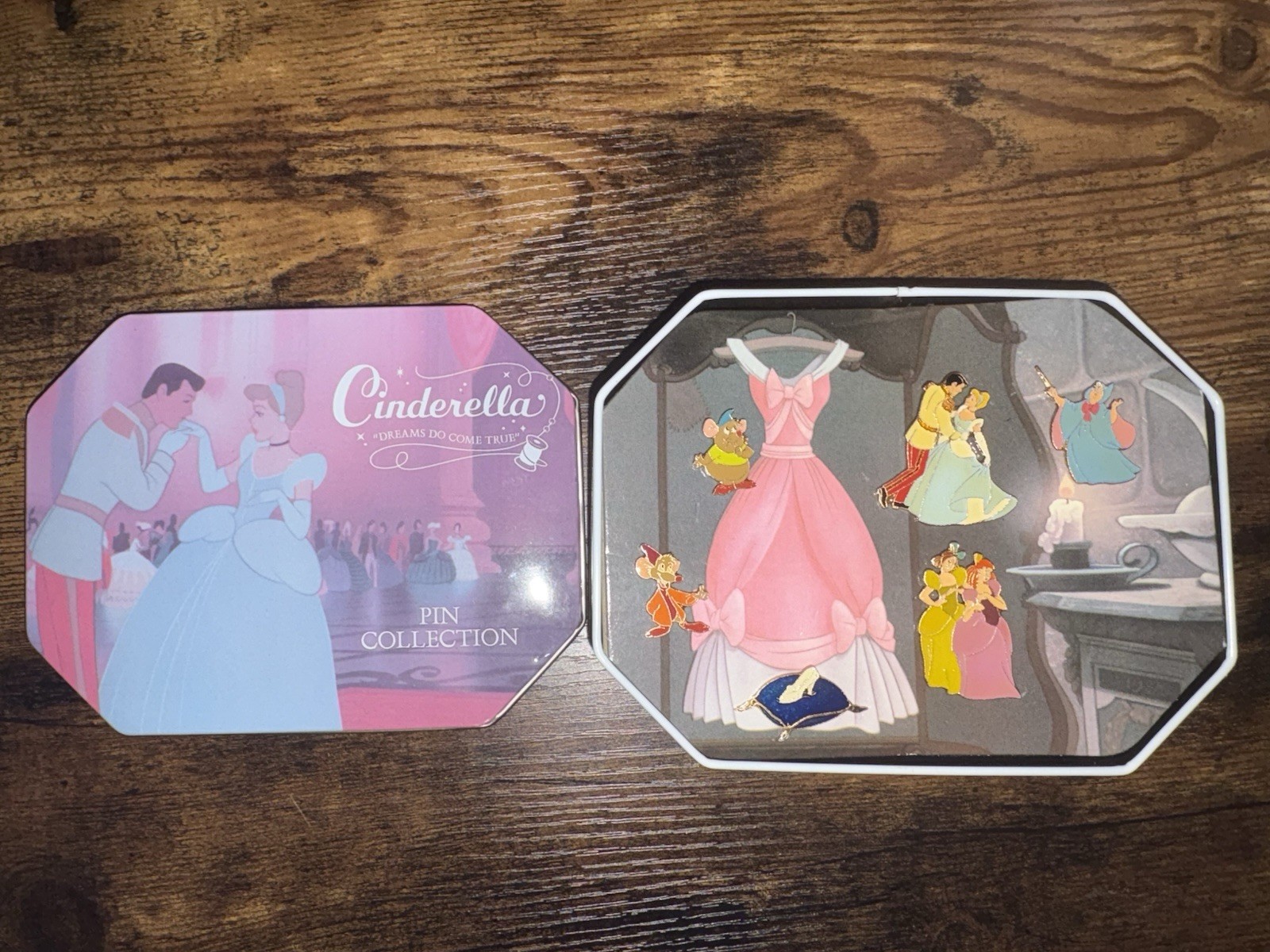 Disney Cinderella Dreams Do Come True 45th Anniversary Tin 6 Pin Set Disney Cinderella Dreams Do Come True 45th Anniversary Tin 6 Pin Set
