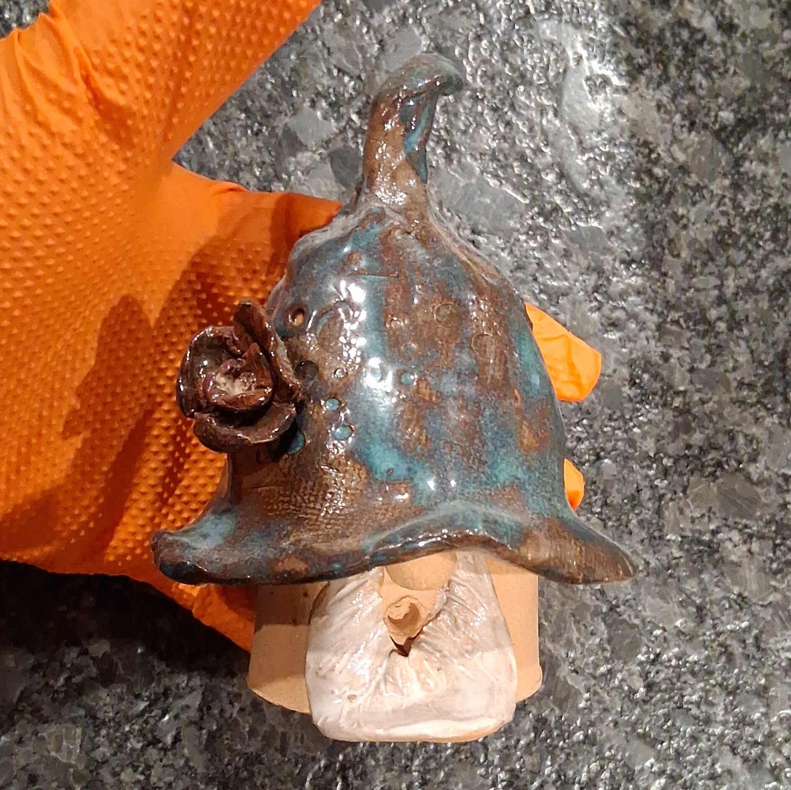 Ceramic Glazed Gnome Figurine Small Blue Brown White Fantasy 3D Effect