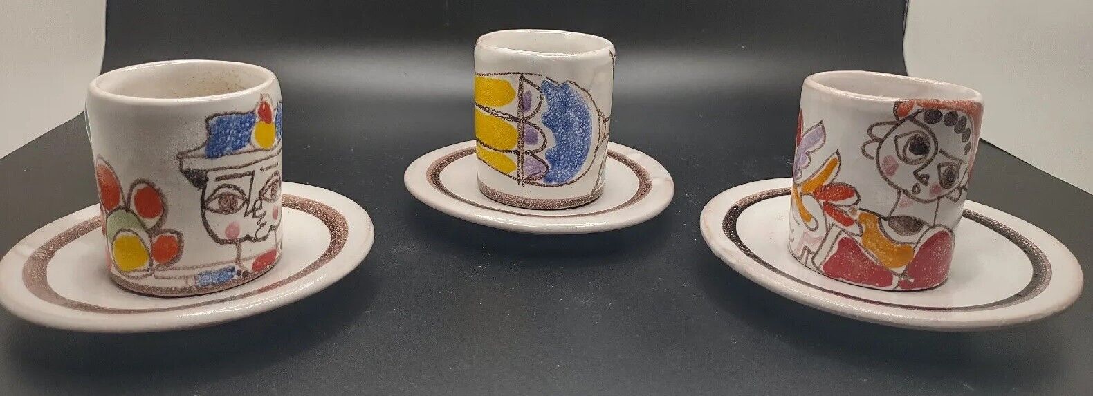 Desimone Picasso Art Pottery Italian Demitasse Espresso Cup & Saucer 1965 Set 3