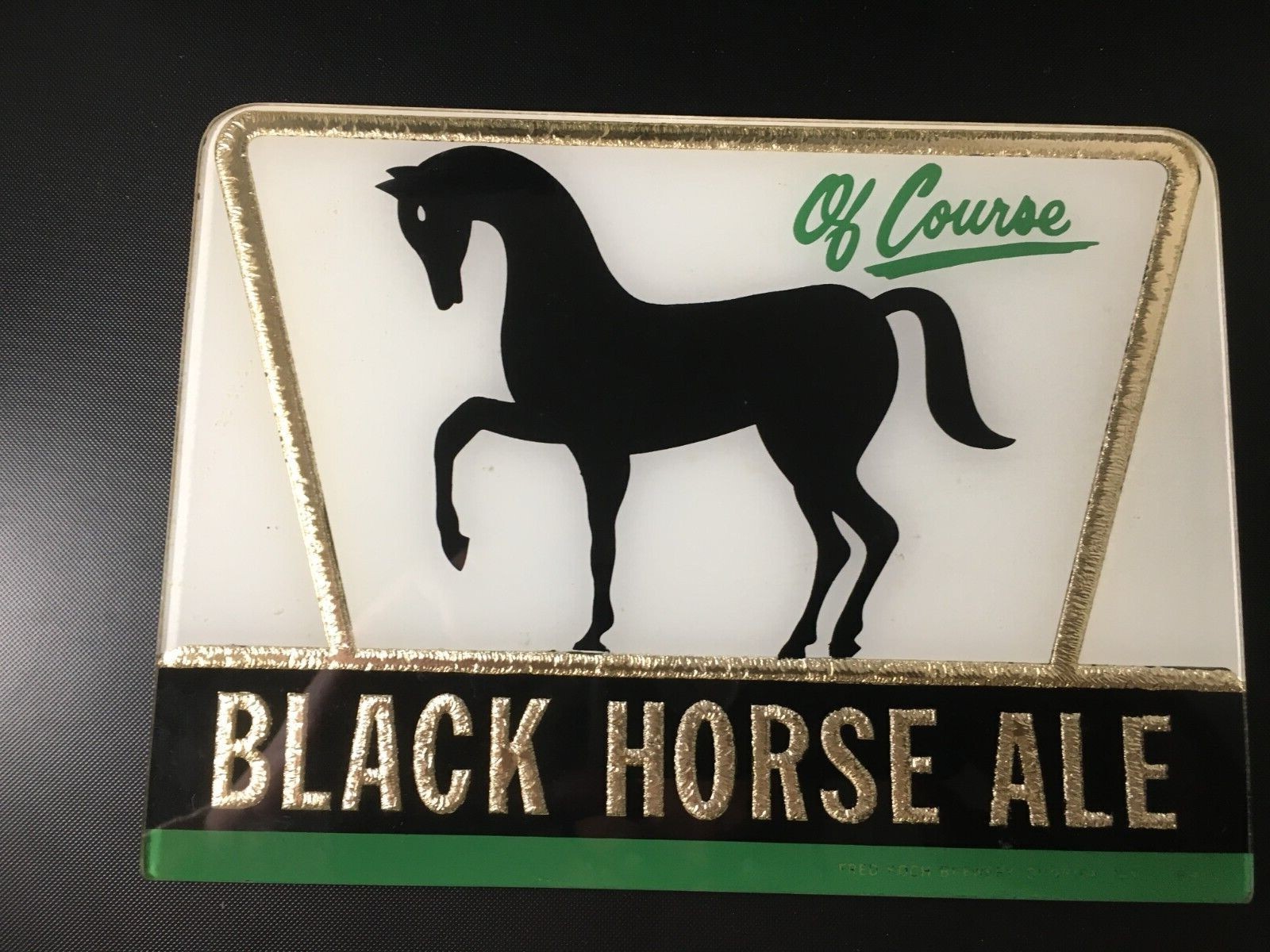 Black Horse Ale, Glass Back Bar Sign, Koch Dunkirk, NY, NOS Beautiful Condition