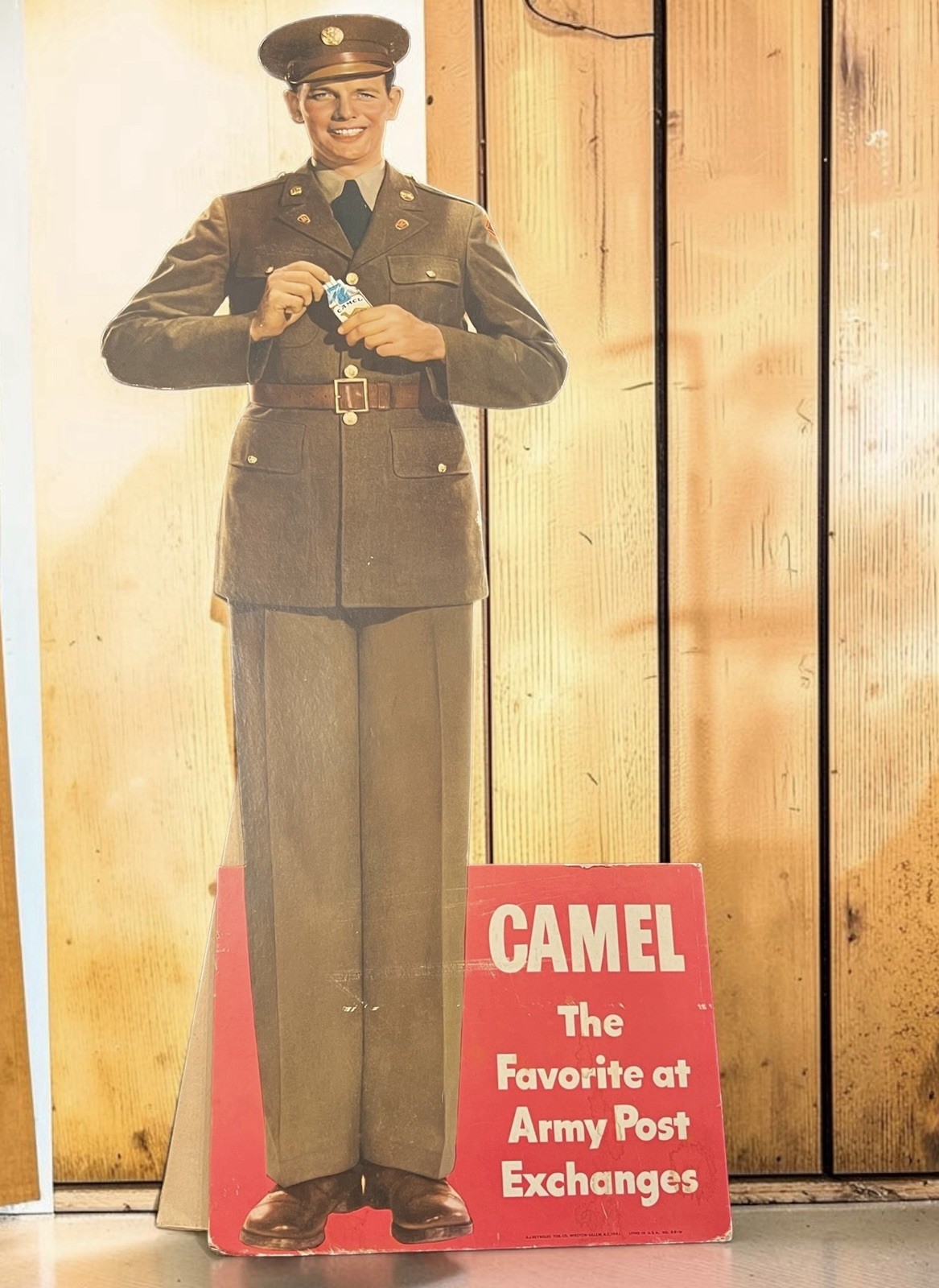 VTG WWII Camel Cigarettes Cardboard Standee Sign Army Soldier PX Display 32\