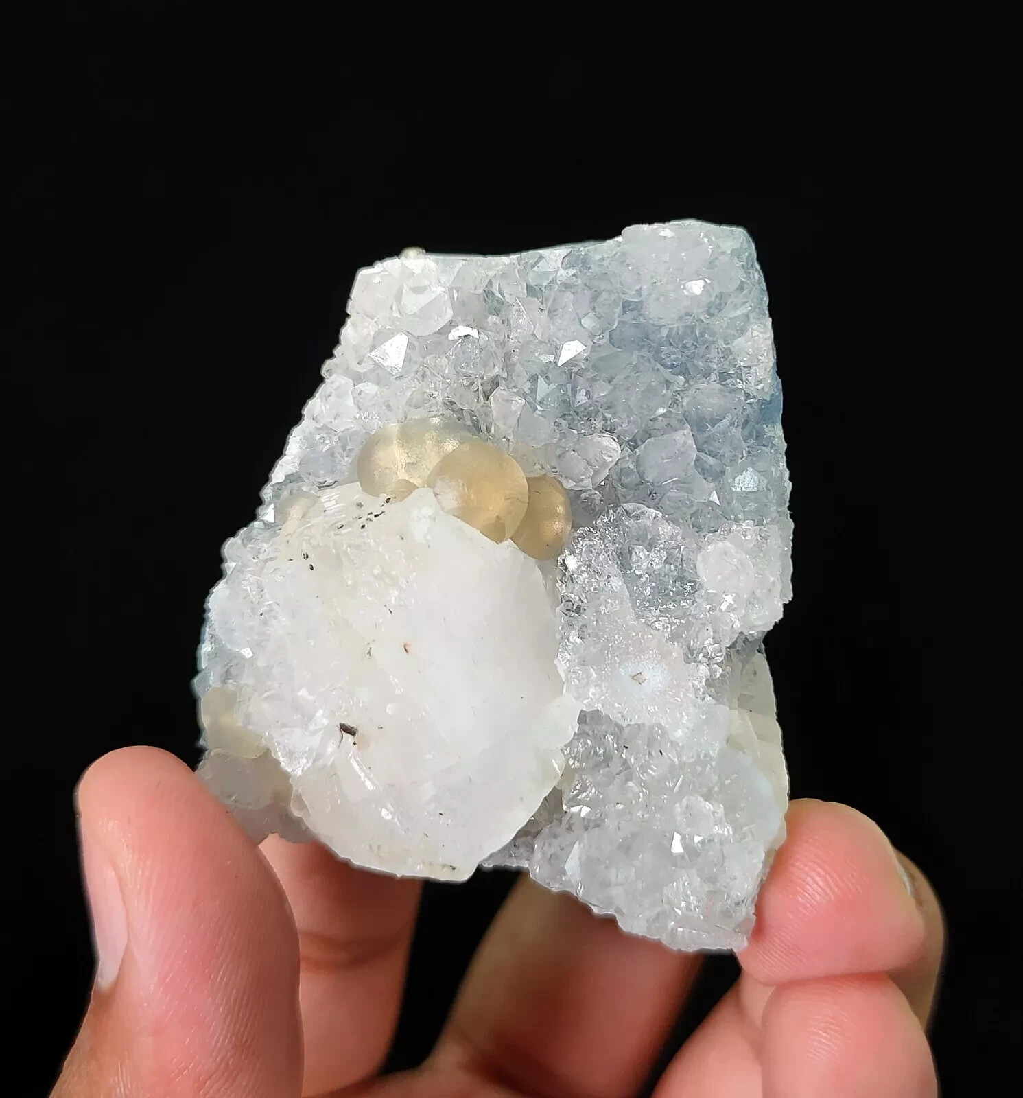 65g Natural Yellow Fluorite Balls on Quartz Matrix Mineral Specimen