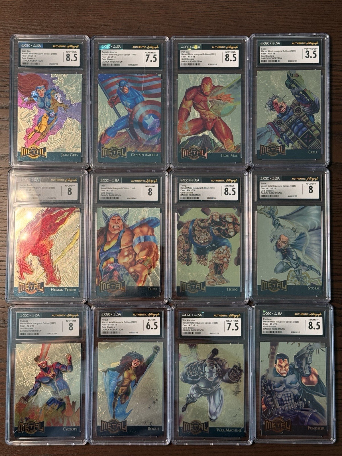 1995 Fleer Marvel Metal Complete 18 Gold Blaster Set Auto By Darick Robertson