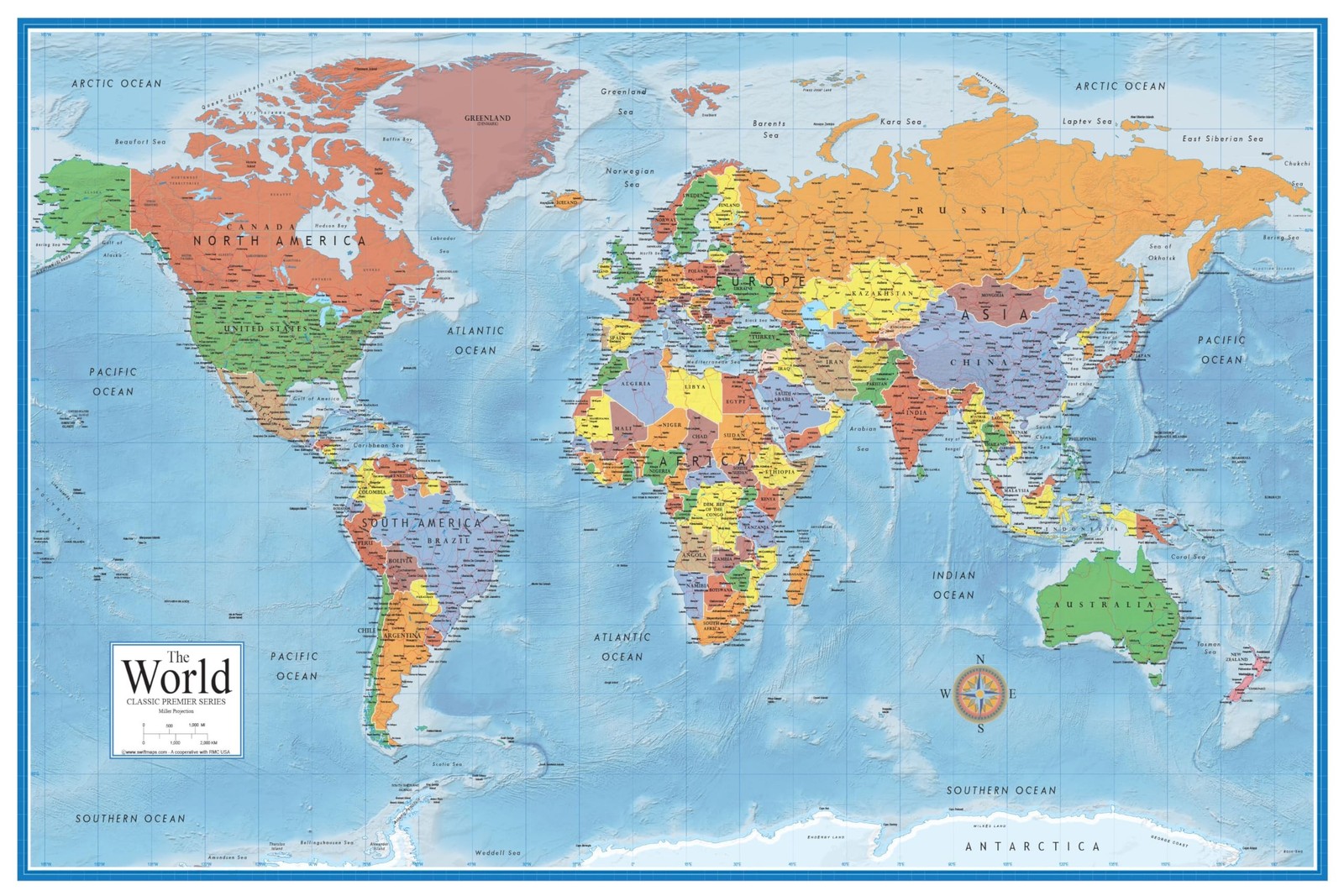 24x36 World Classic Wall Map Poster Mural Laminated 24x36 Laminated