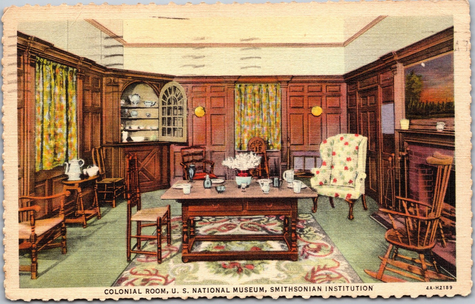 Colonial Room U S National Museum Smithsonian Postcard Washington DC 1949 Used