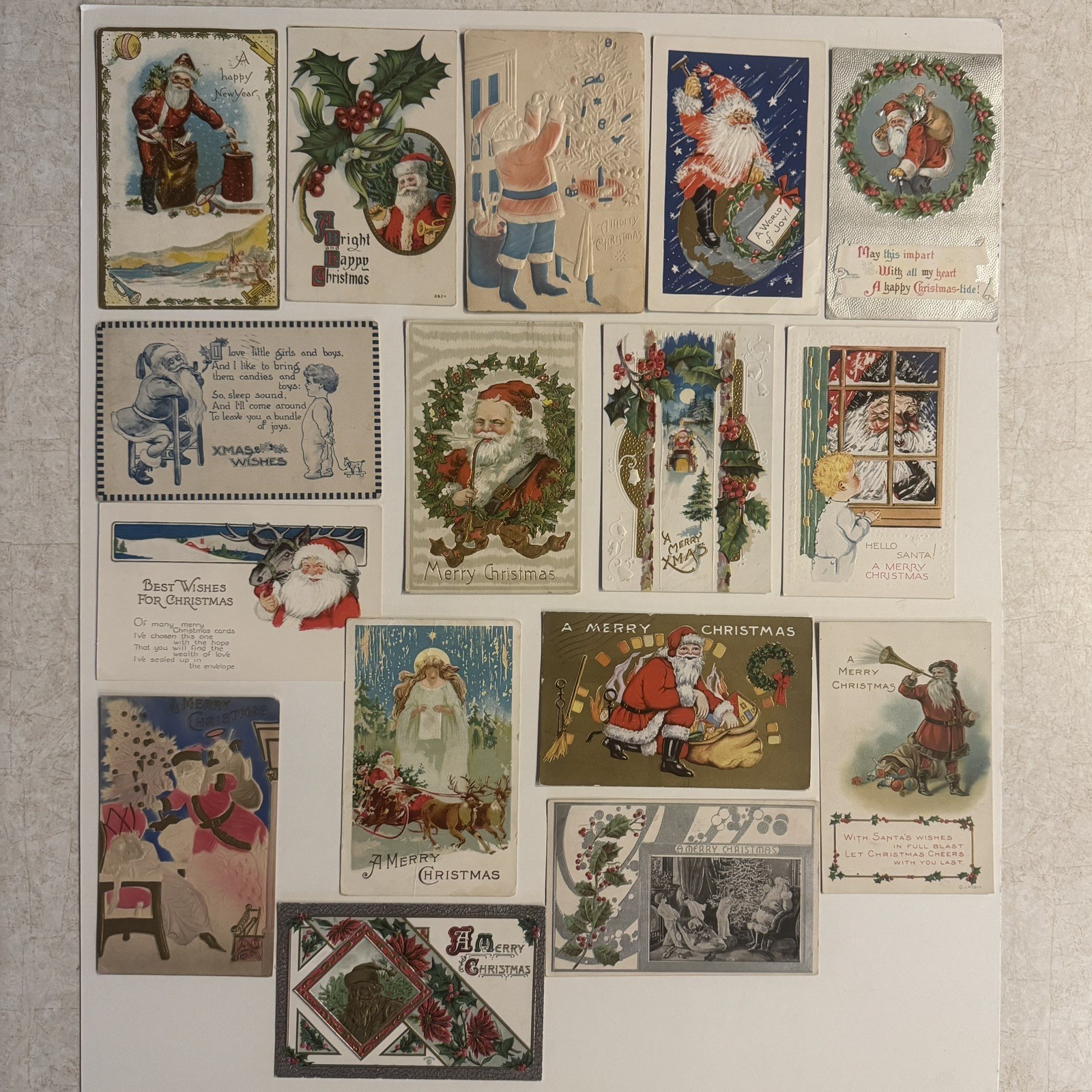 16 Antique Santa Claus Christmas Postcards Lot Early 1900s Embossed Posted
