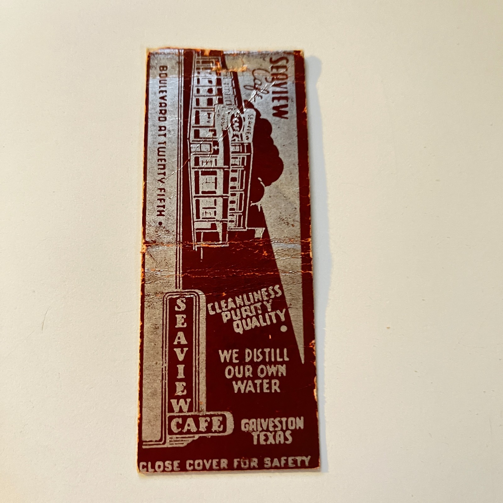 Seaview Cafe Galveston TX Vintage Matchbook Cover 4MB112-2