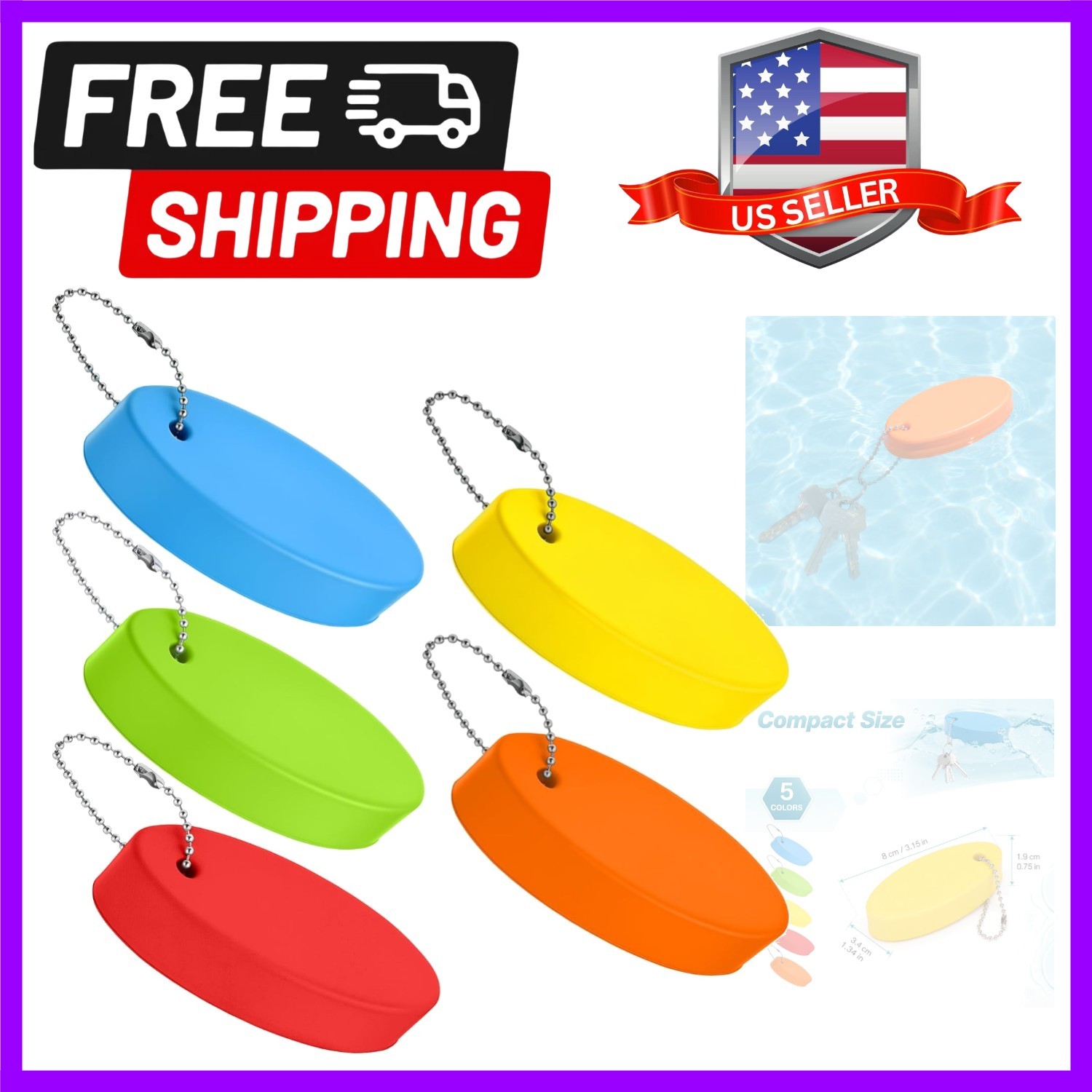 Compact 5 Pcs Floating Keychains - Nautical Key Rings for Boating & Fishing