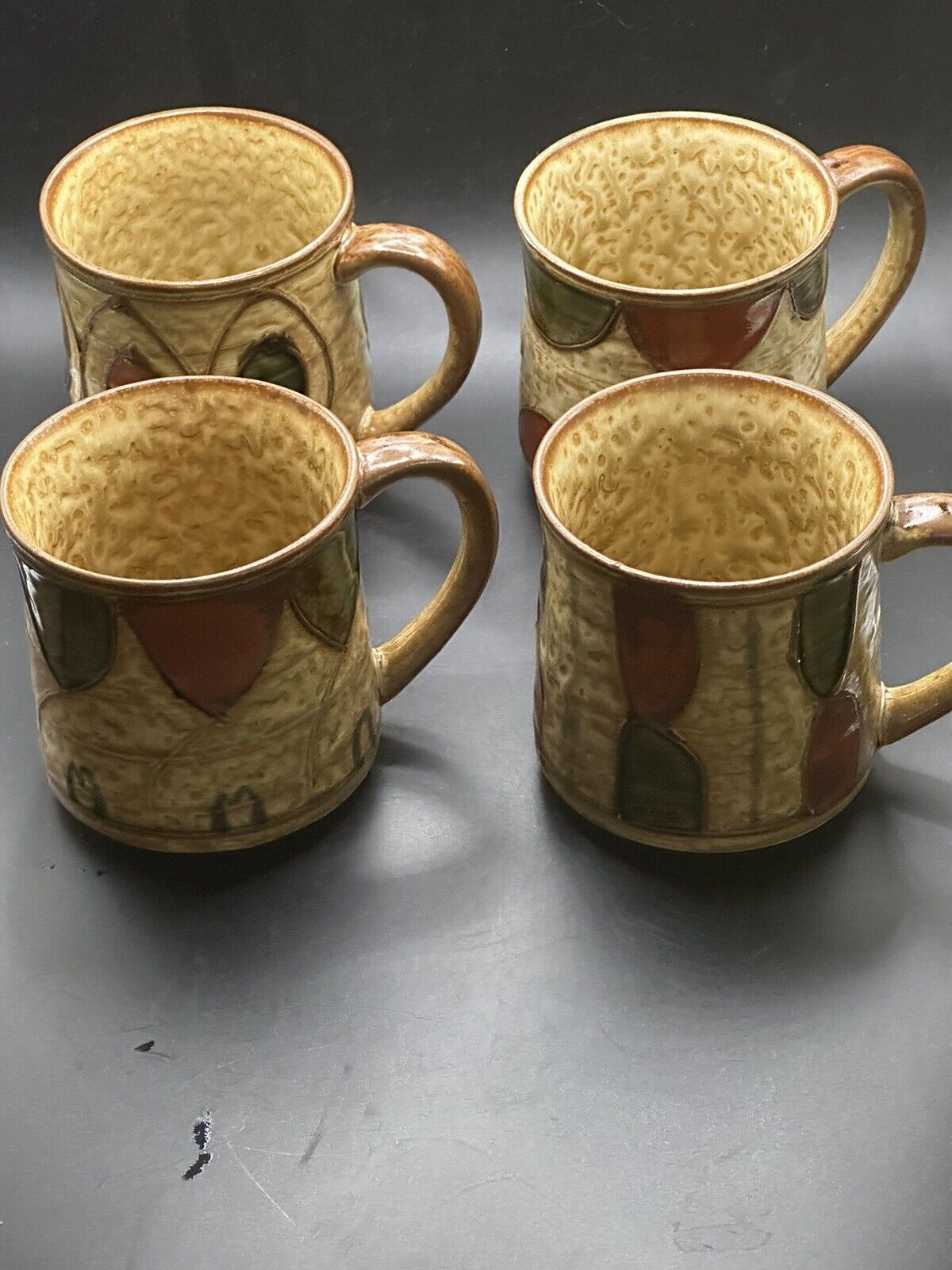 Pottery Glazed 4-colored Vintage Coffee Mugs (4)