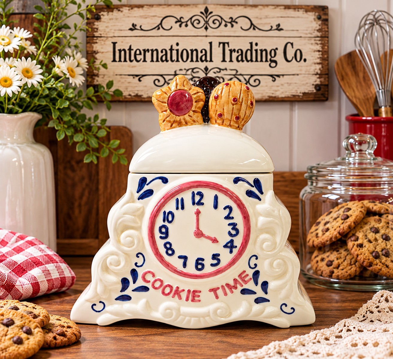 Vintage Cookie Time Clock Cookie Jar CKAO International Trading Co Snack Jar 