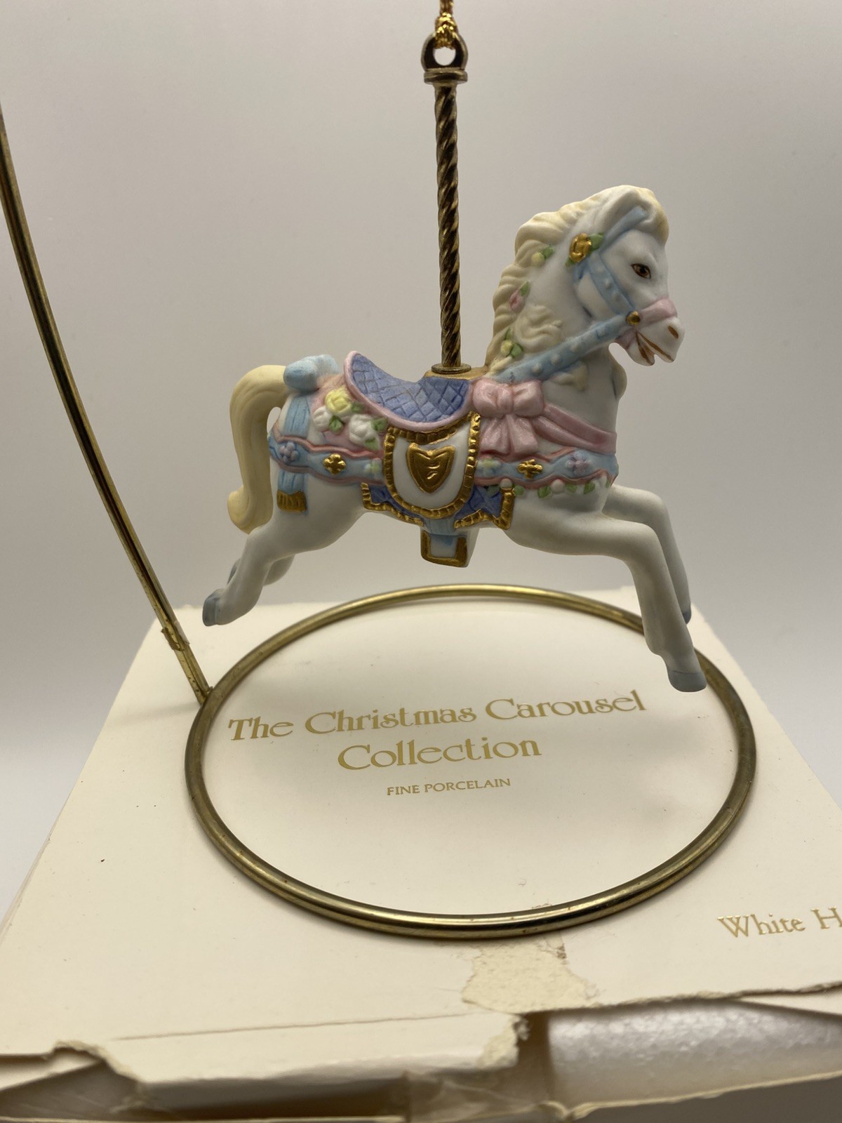 Lenox 1989 Christmas Carousel Collection Horse Porcelain Ornament Vintage White