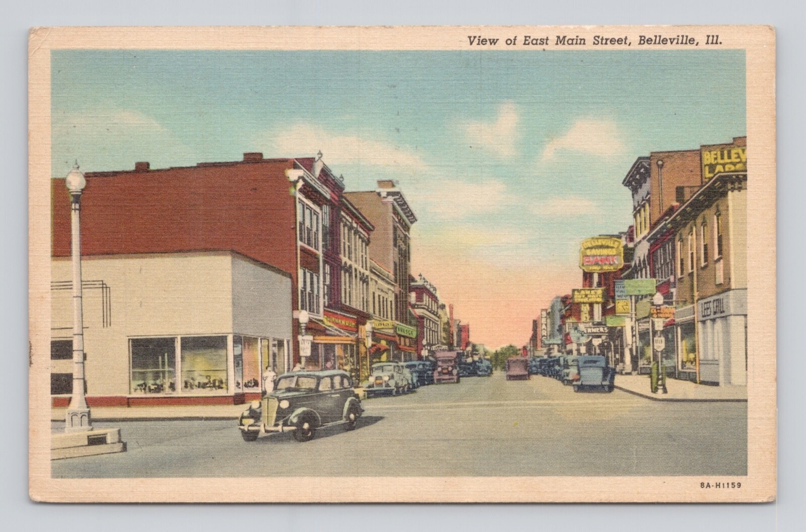 Postcard View On East Main Street Cars Belleville Illinois IL