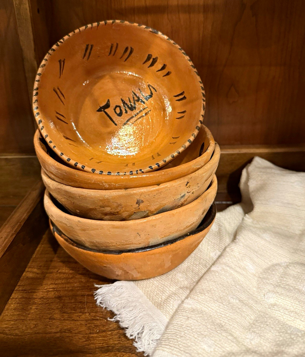 Tonalá Mexican Pottery Bowls Set of 5 Hand-Painted Terracotta, Mexico