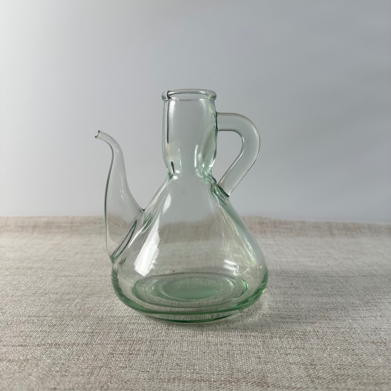 Vintage Green Glass Long Spout Cruet | Hand Blown Pitcher | Sculptural Glass