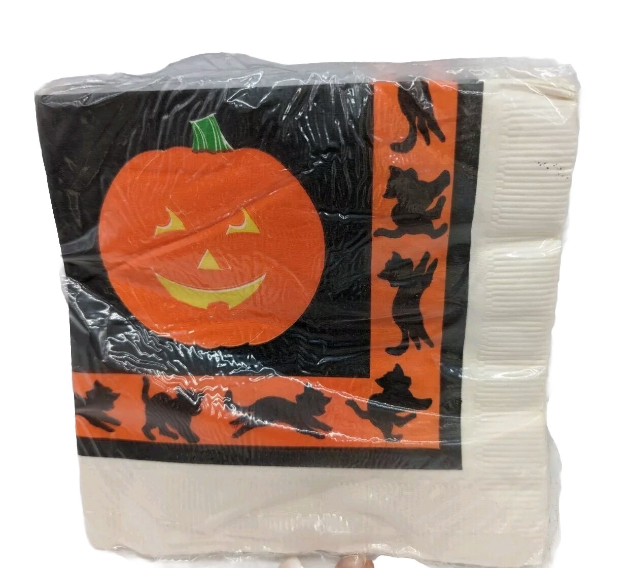 Vtg Amer Greetings 16Ct. Halloween Pumpkin Cat Napkins Unfolded 13.5\