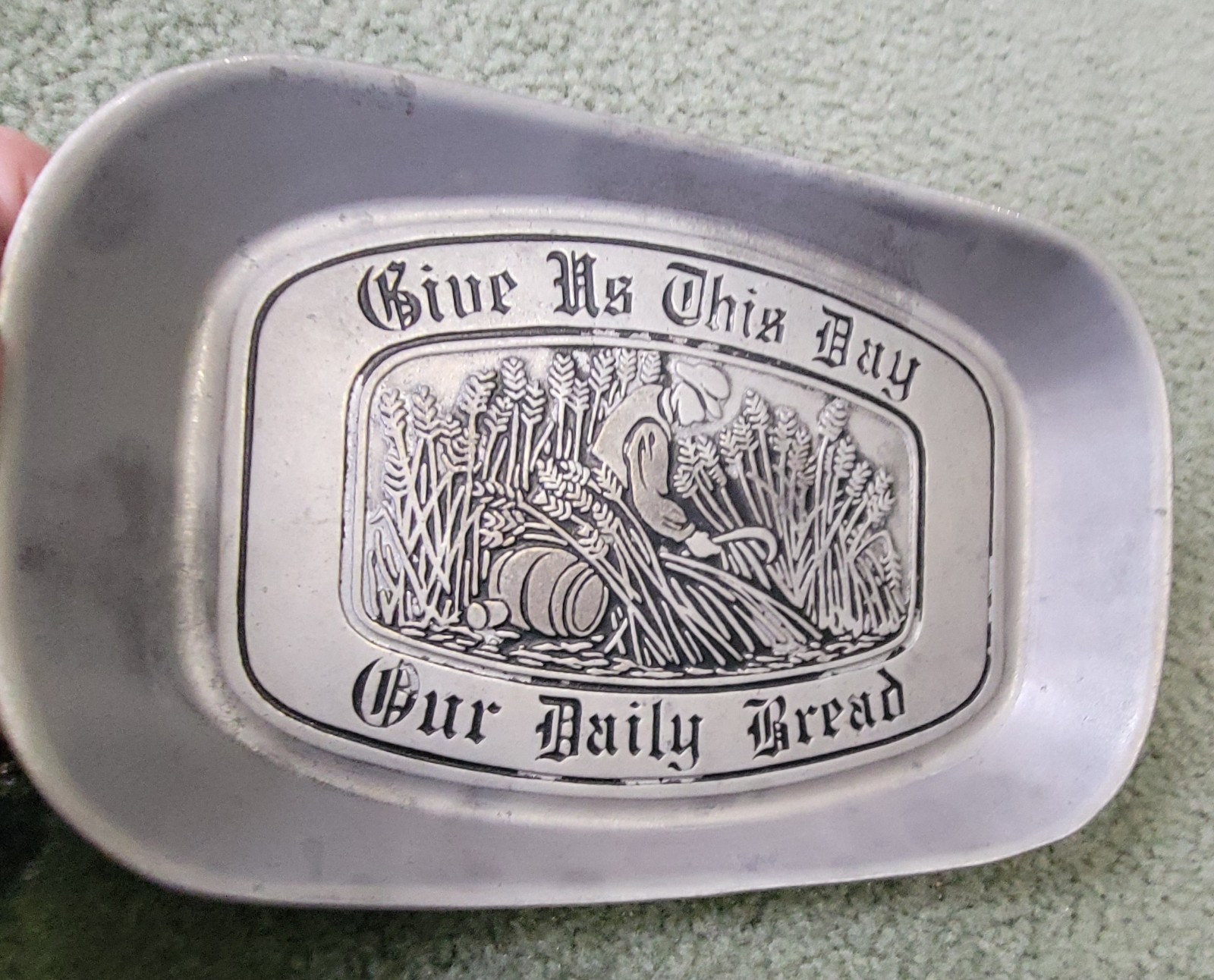 Vintage WILTON Pewter Give Us This Day Our Daily Bread Harvest Tray Dish