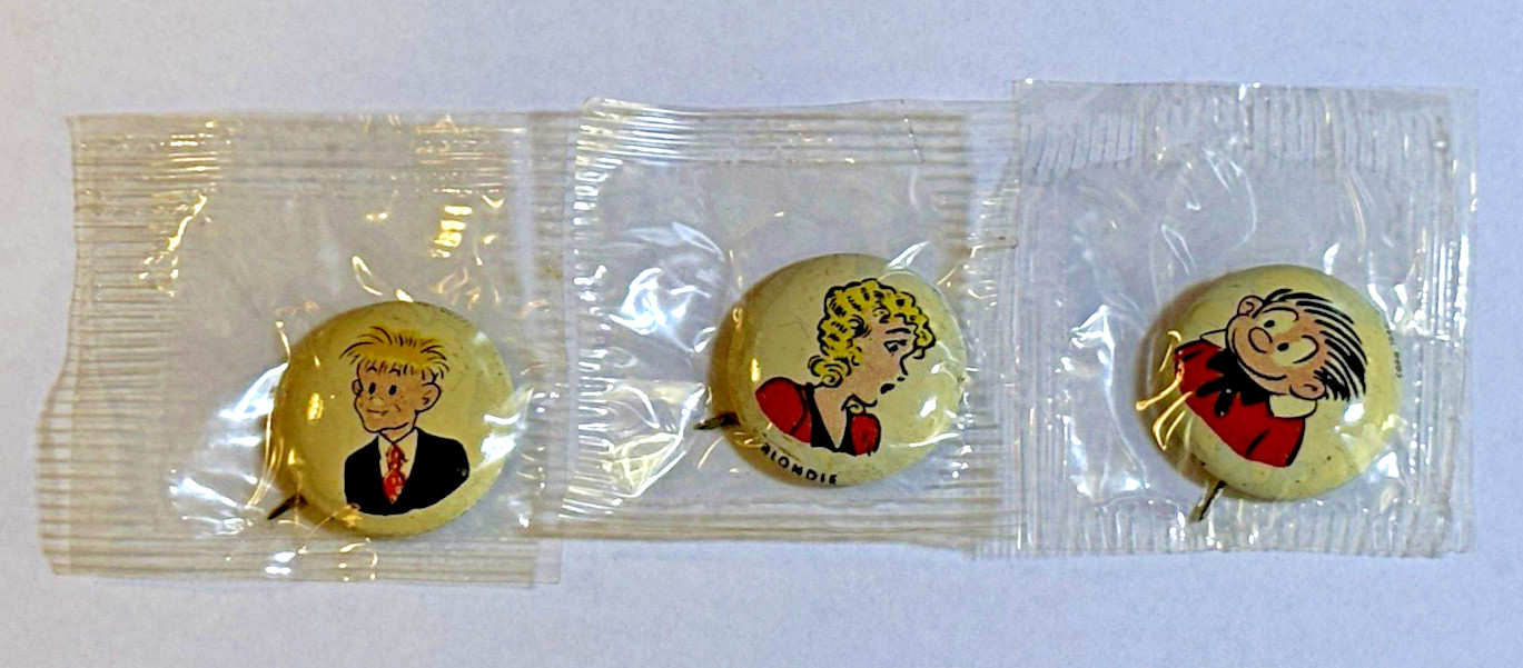 Vint 1940s Kelloggs PEP Cereal Pin Pinback Button Lot Blondie Junior Fritz