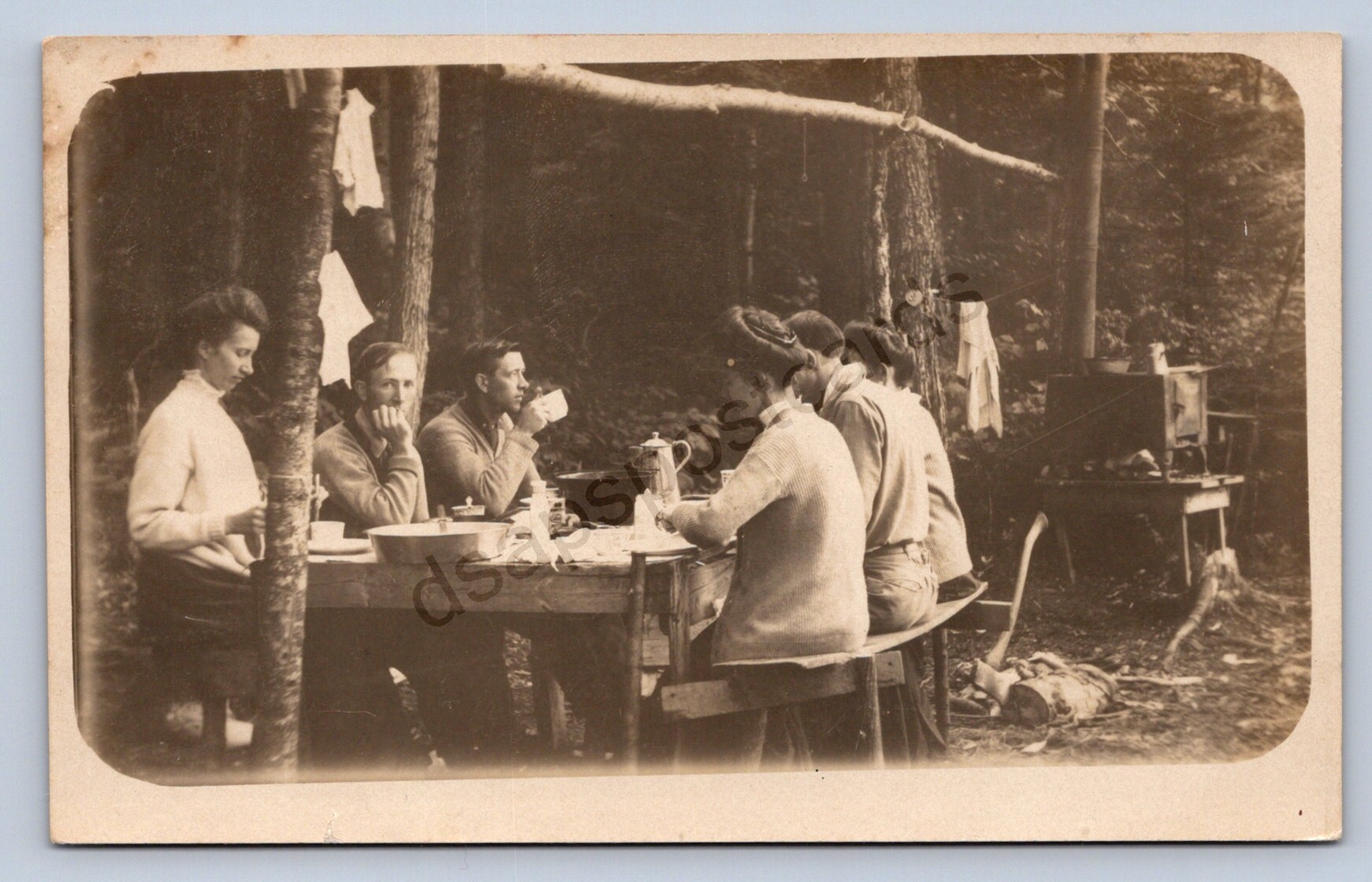 K5/ Interesting RPPC Postcard c1910 Camping Table Stove Meal Chop Wood 437