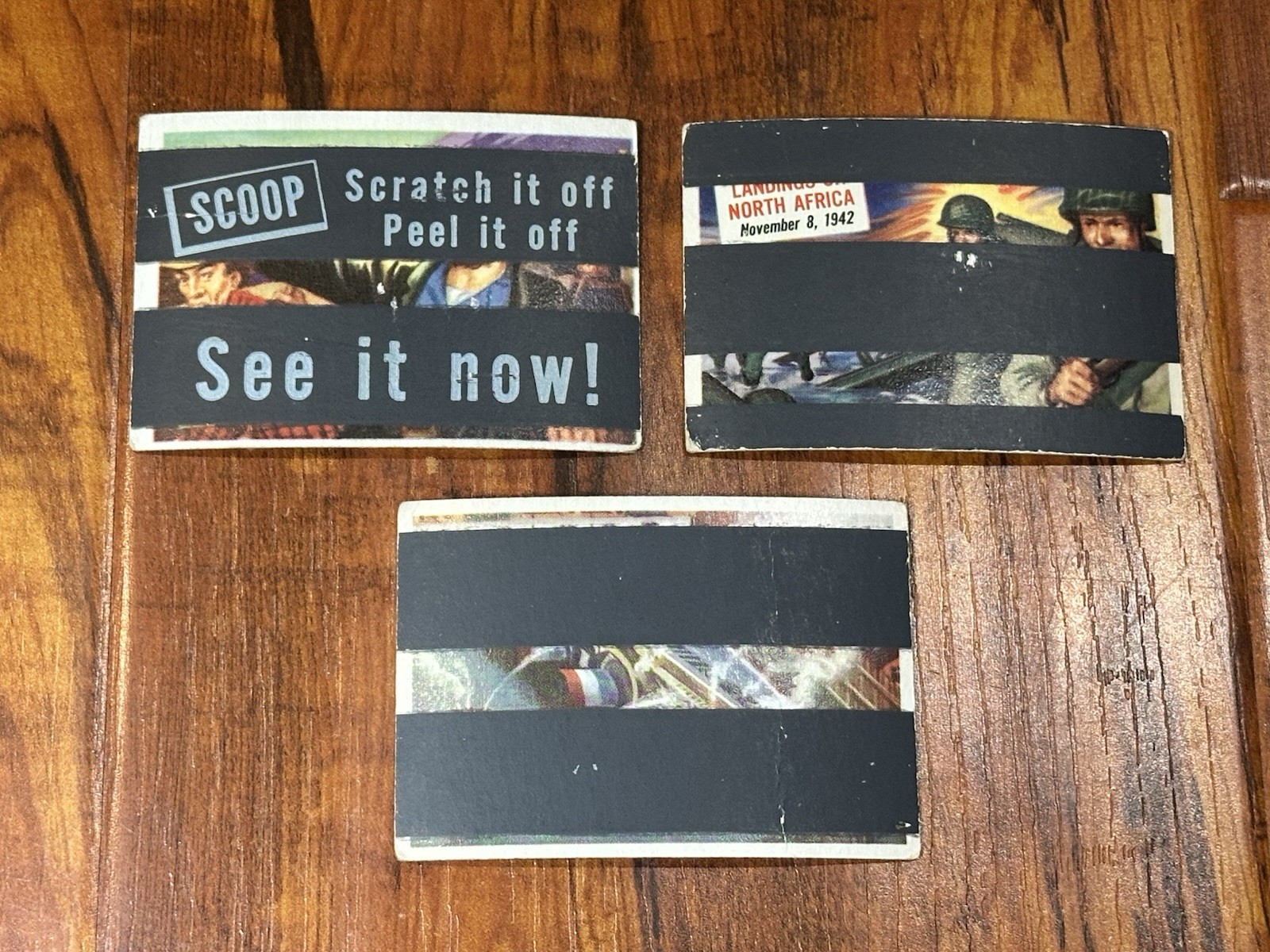 Lot of (3) 1954 Topps Scoop #30, 35 & 43 Gold, Allies & Normandie with Coating