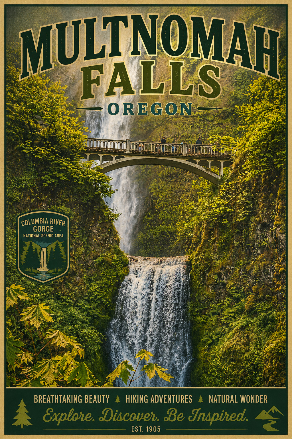 MULTNOMAH FALLS TRAVEL POSTER *2X3 FRIDGE MAGNET* VACATION OREGON SOUVENIR GIFT