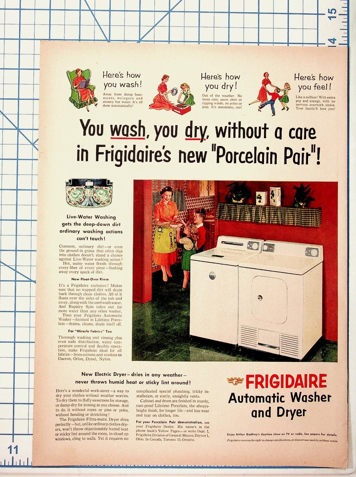 Vintage 1950s Frigidaire Porcelain Pair Washer Dryer Magazine Ad
