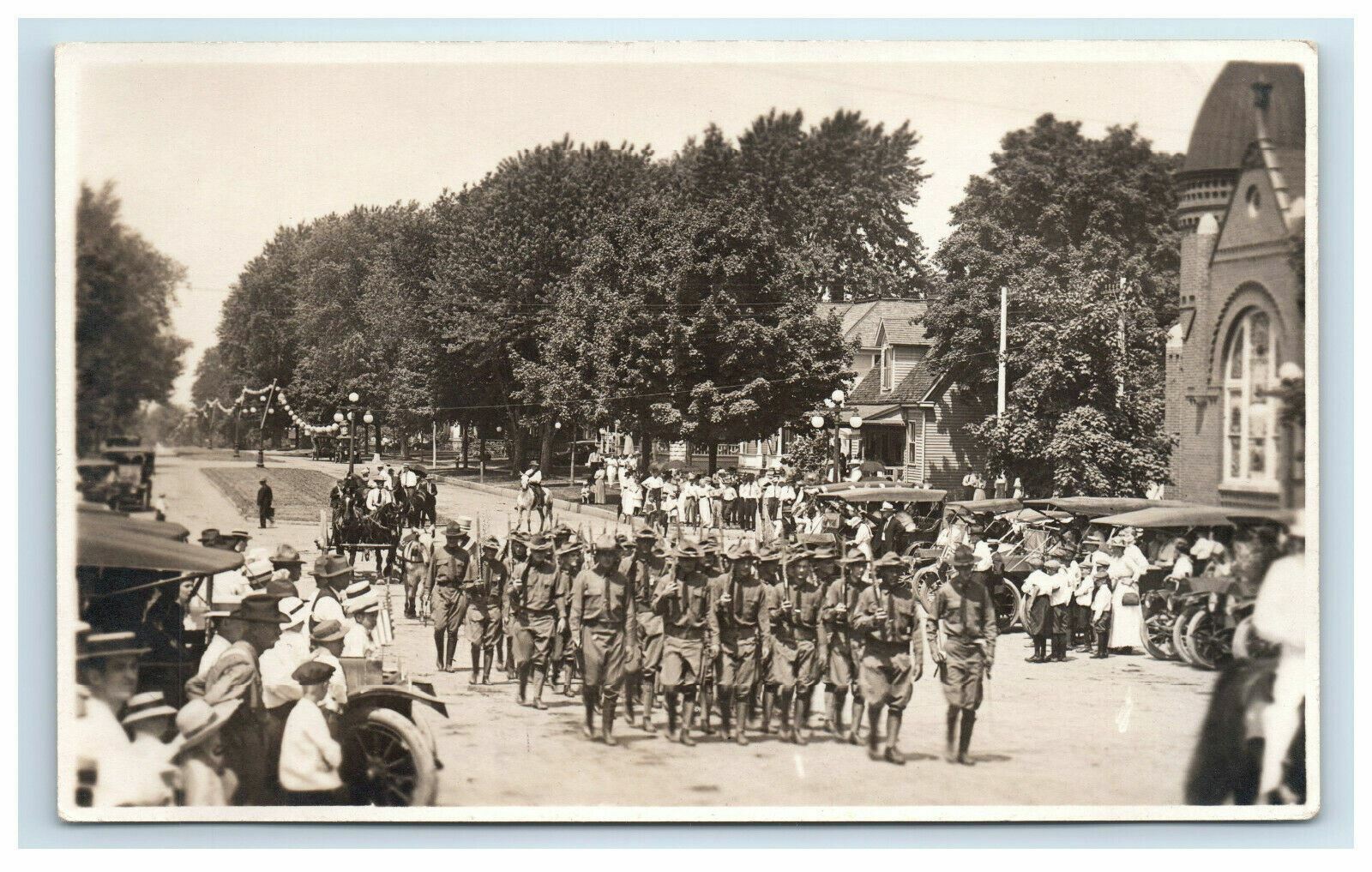 WWI Soldiers Servicemen Enroute to Service Funeral Real Photo Postcard RPPC 